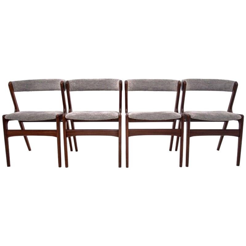 Kai Kristiansen "Fire" Set of Four Grey Teak Dining Chairs Danish Design, 1960