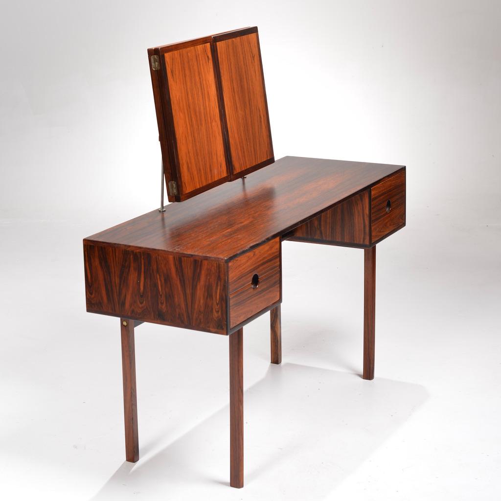 Mid-20th Century Kai Kristiansen for Aksel Kjersgaard Rosewood Vanity with Folding Mirror