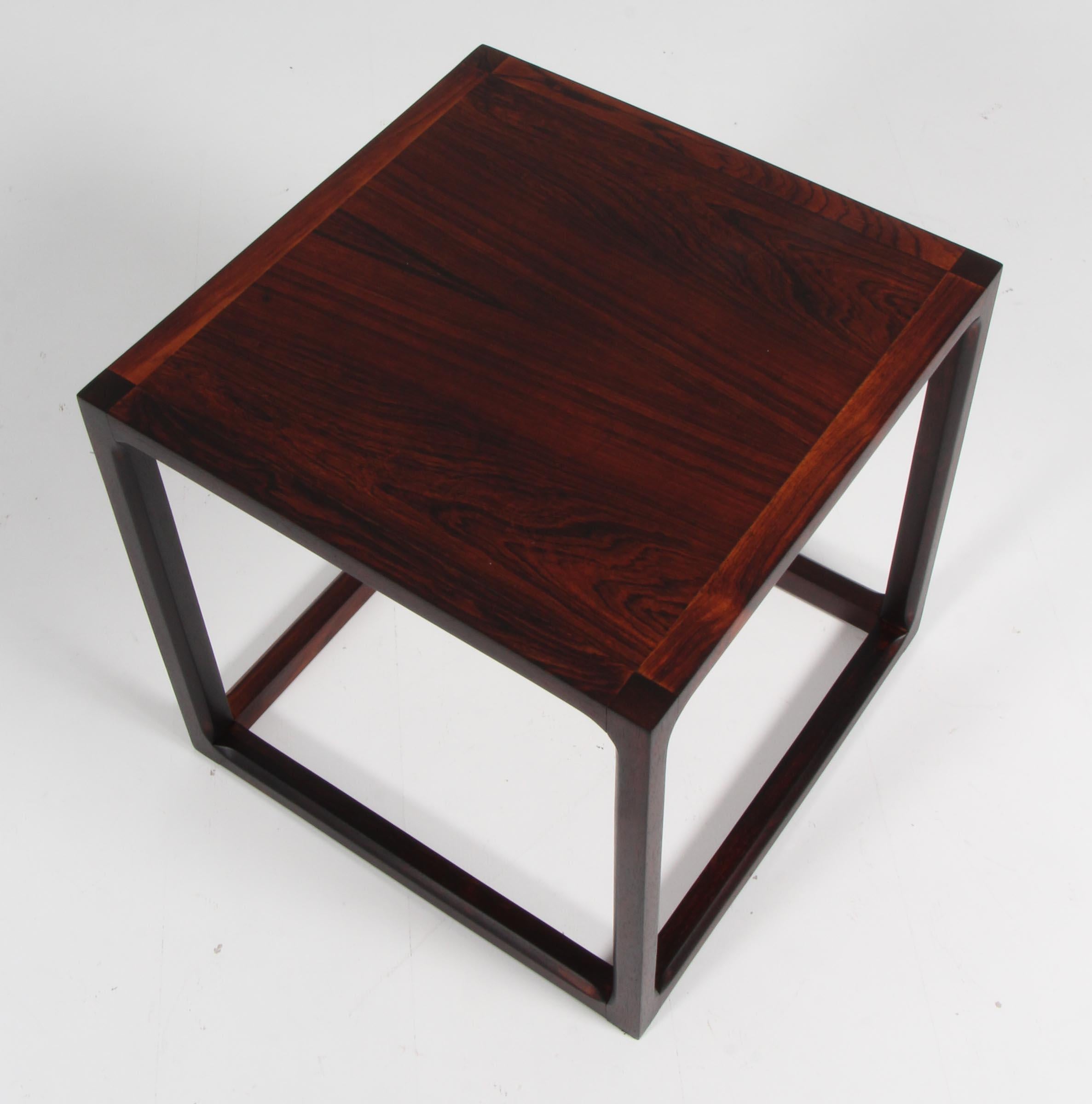 Kai Kristiansen cube side table.

Made of solid rosewood.

Made by Aksel Kjersgaard 1960s.