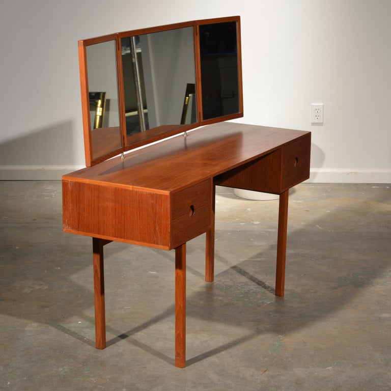 Scandinavian Modern Kai Kristiansen for Aksel Kjersgaard Teak Vanity with Folding Mirror For Sale