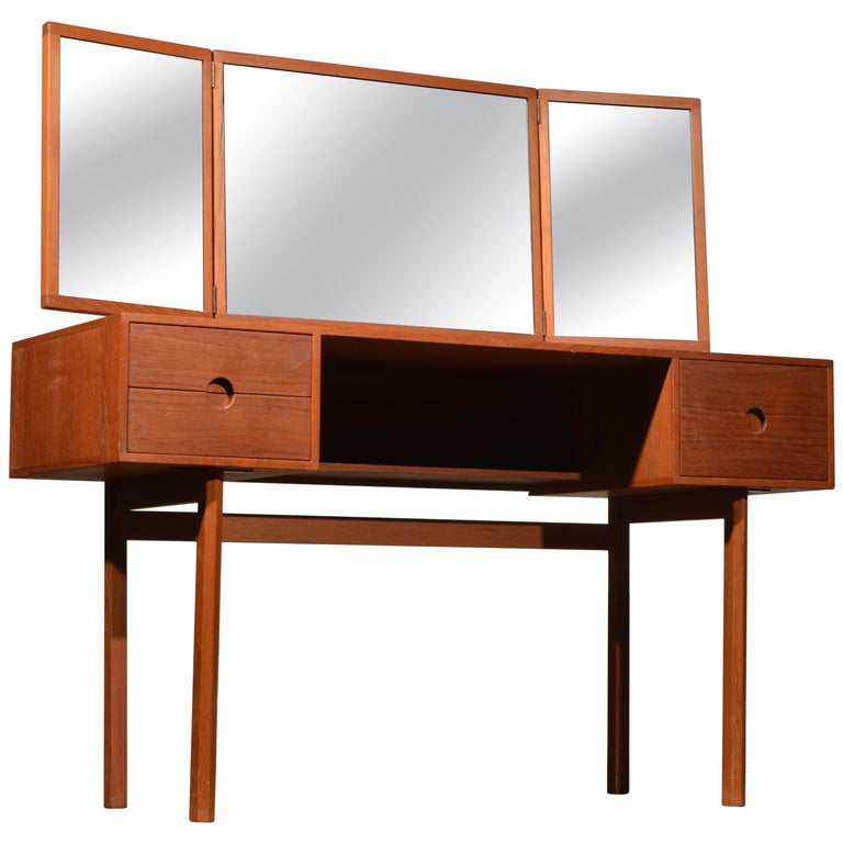 Kai Kristiansen for Aksel Kjersgaard Teak Vanity with Folding Mirror For Sale