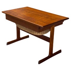 Vintage Kai Kristiansen for Vildbjerg Mobelfabrik Teak and Wicker Sewing Stand