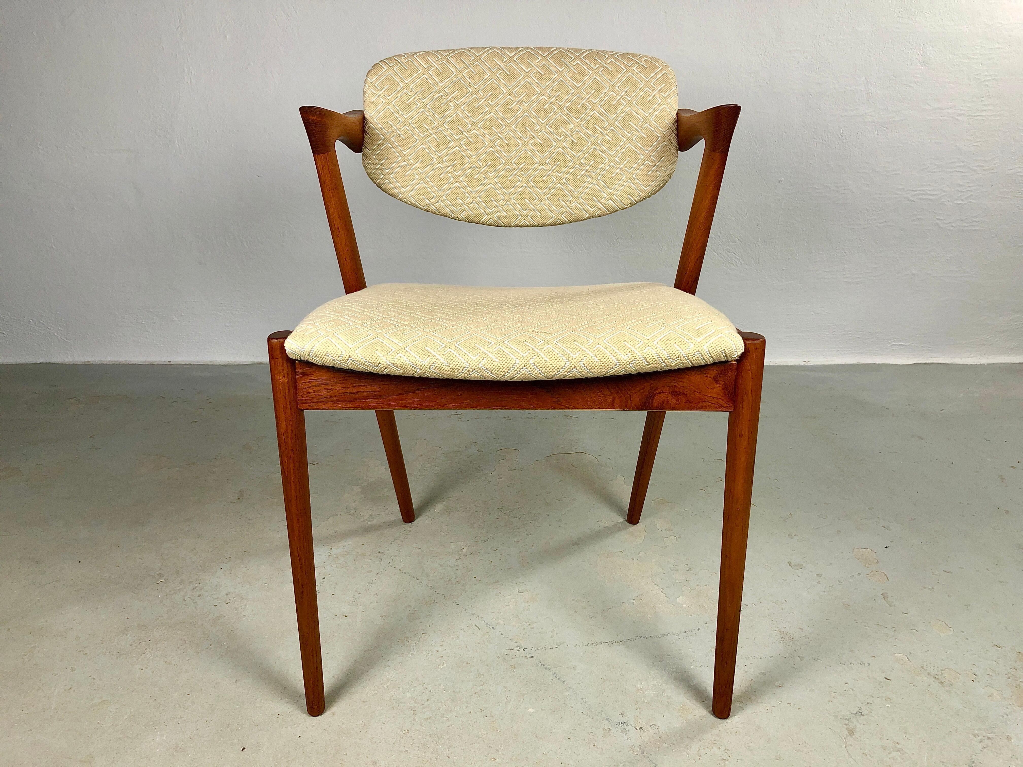 Scandinavian Modern Four Restored Kai Kristiansen Teak Dining Chairs Custom Reupholstry Included For Sale