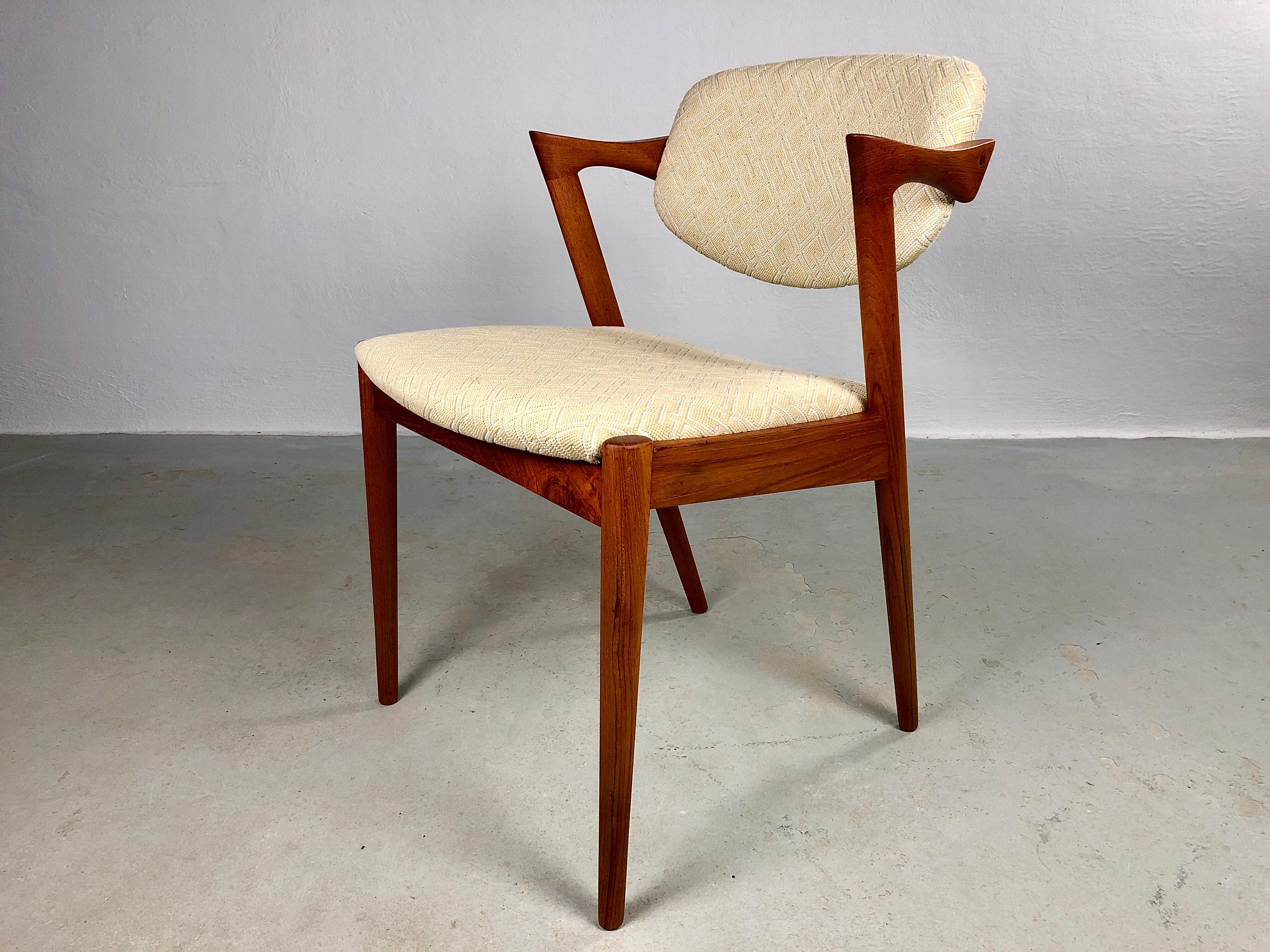 Danish Four Restored Kai Kristiansen Teak Dining Chairs Custom Reupholstry Included For Sale