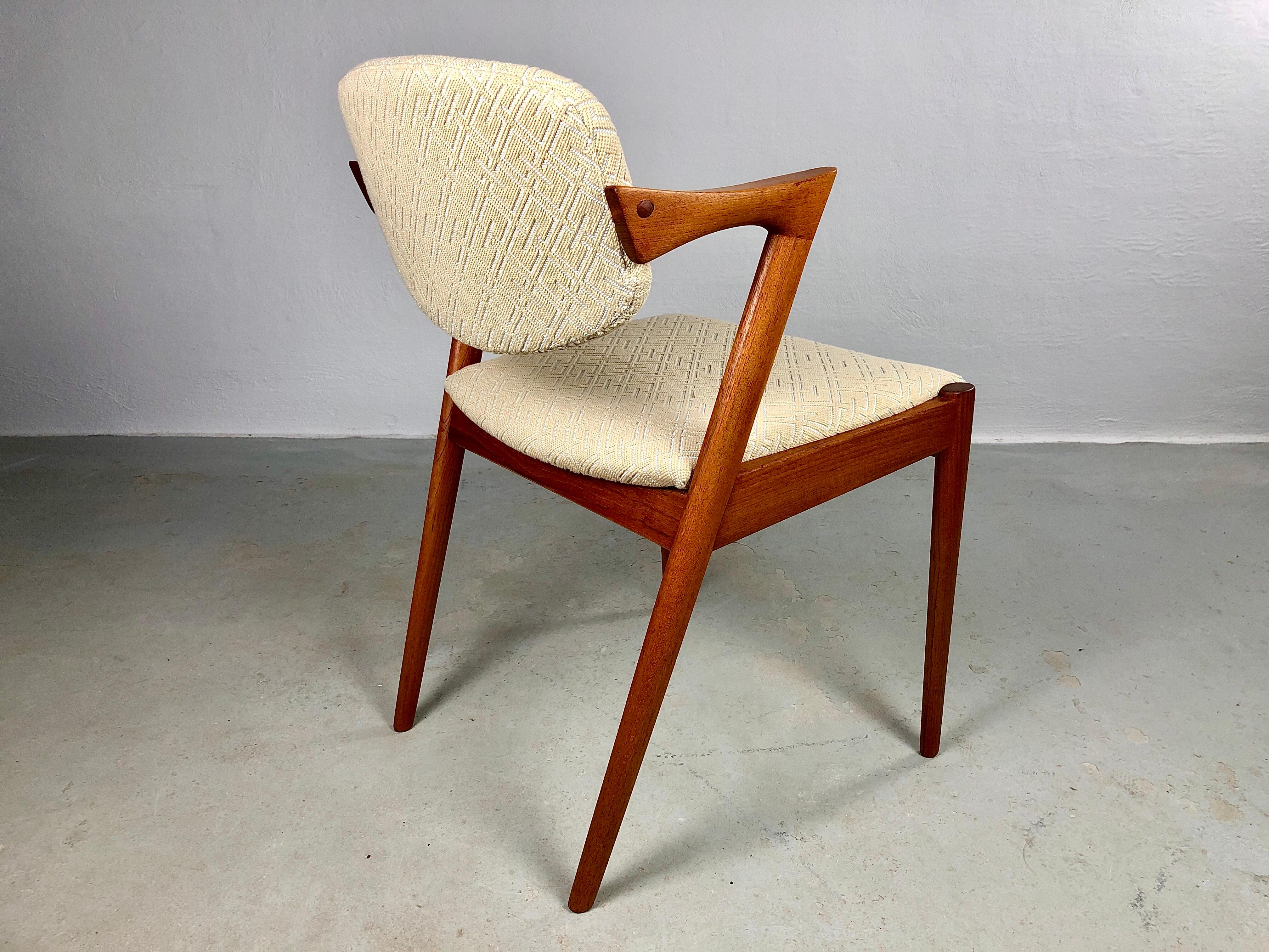 Fabric Four Restored Kai Kristiansen Teak Dining Chairs Custom Reupholstry Included For Sale