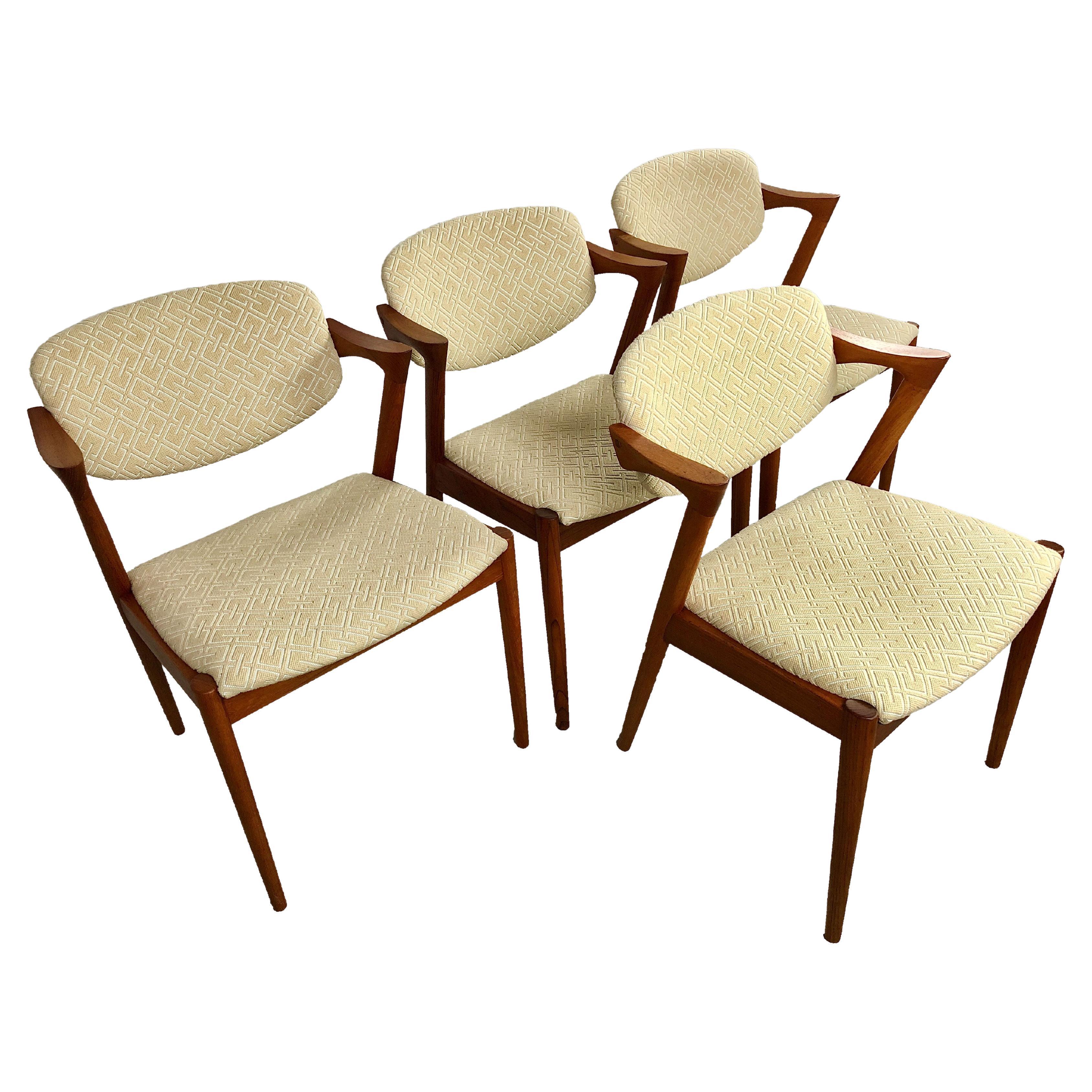 Kai Kristiansen Four Fully Restored Teak Dining Chairs Inc. Custom Reupholstry