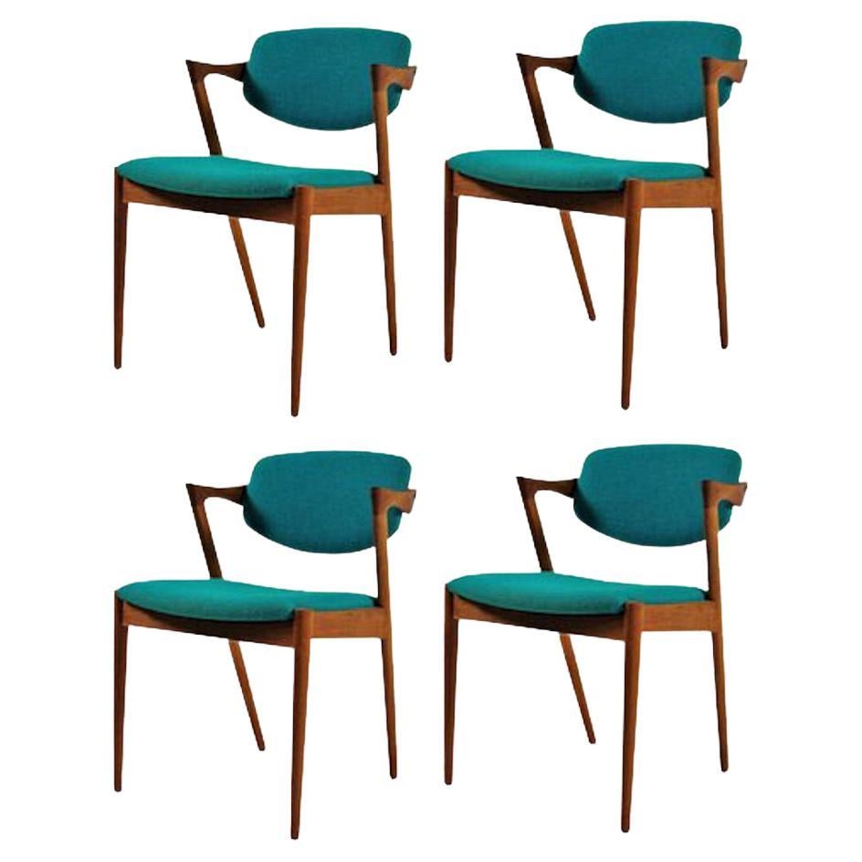 Kai Kristiansen Four Fully Restored Teak Dining Chairs Custom Reupholstry