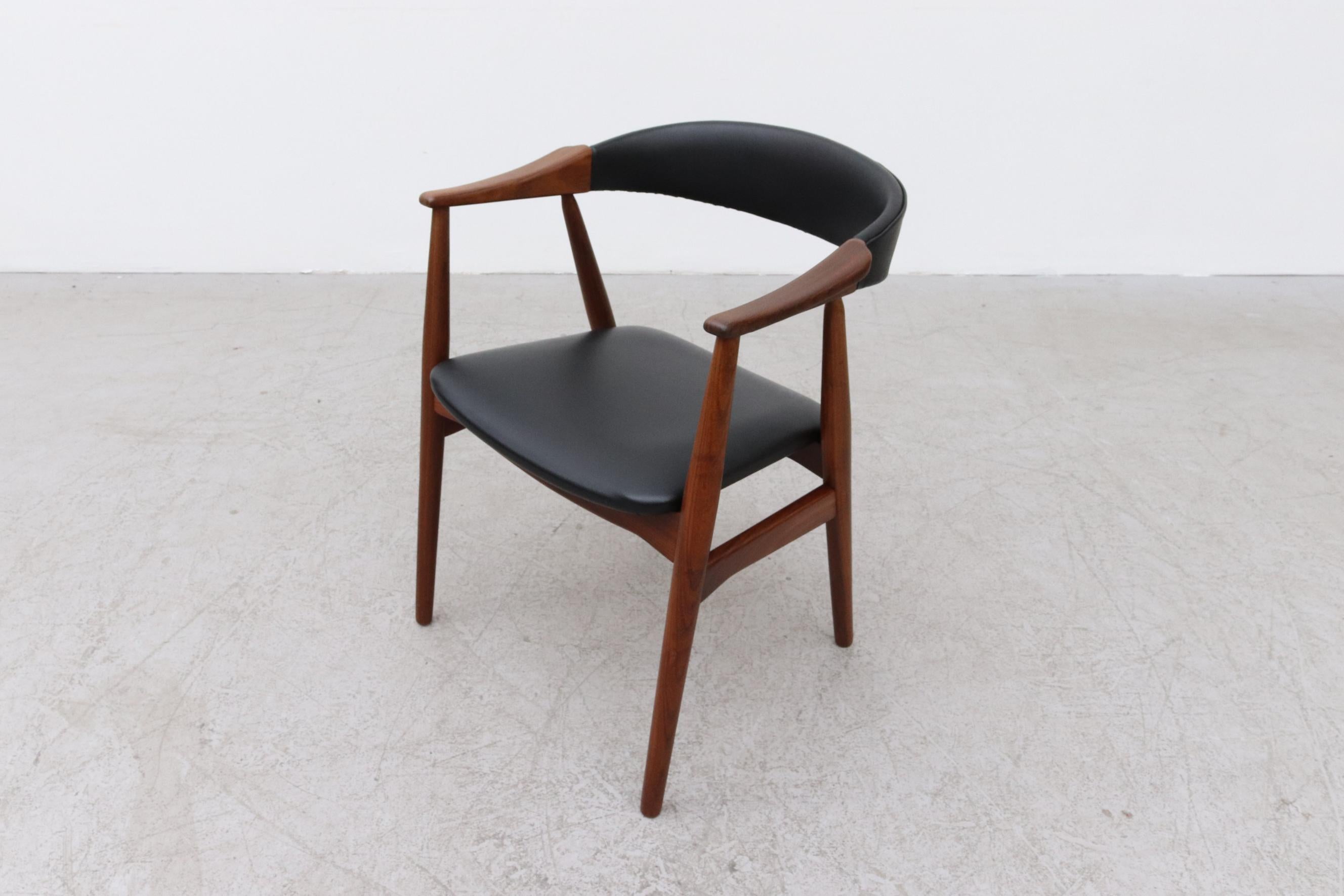 Faux Leather Kai Kristiansen Inspired Teak Arm Chair by Th. Harlev