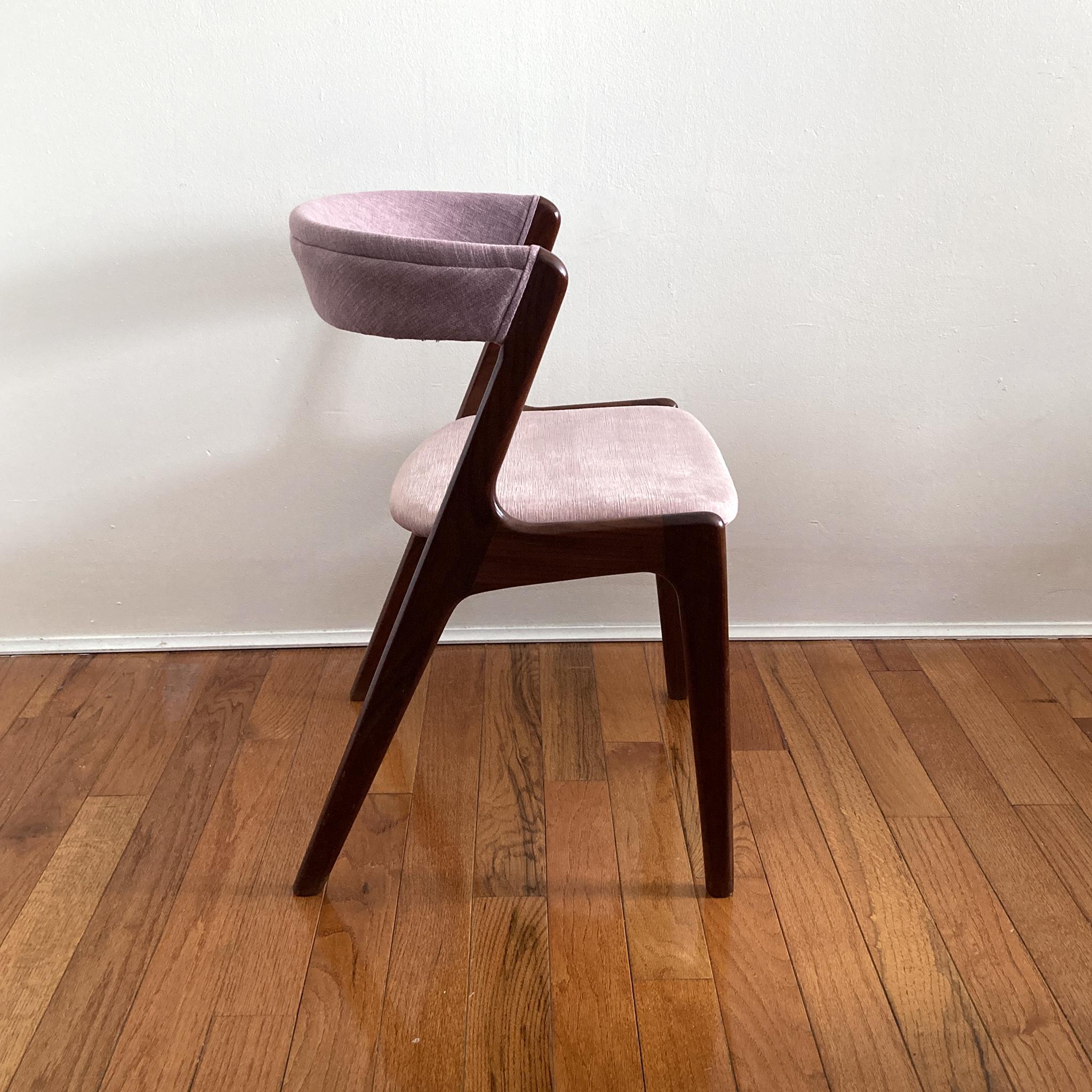 Danish Kai Kristiansen Mauve Pink Curved Back Chair, 1960s For Sale