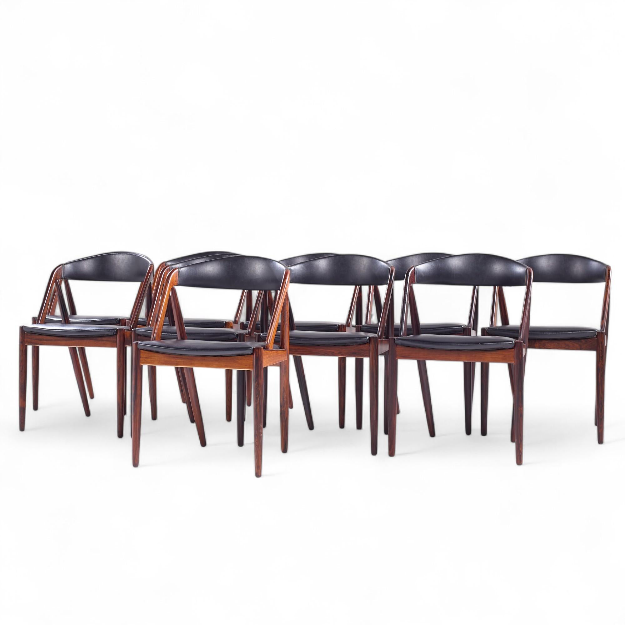 Mid-Century Modern Kai Kristiansen Mid Century Danish Rosewood Dining Chairs - Set of 10 For Sale