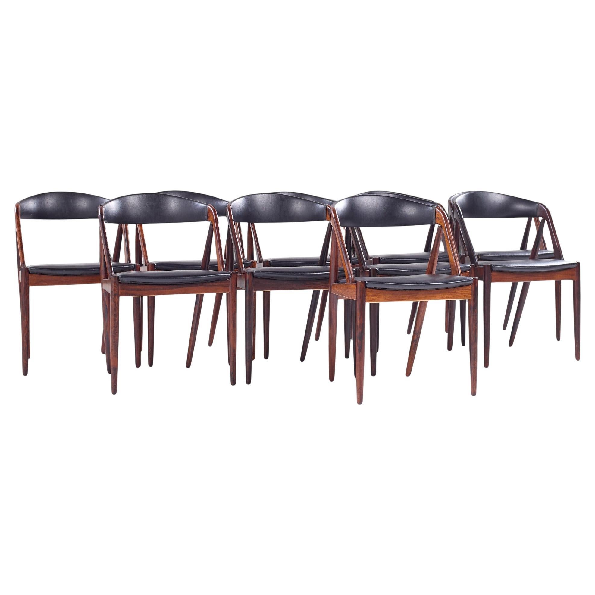 Kai Kristiansen Mid Century Danish Rosewood Dining Chairs - Set of 10 For Sale