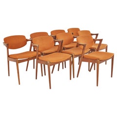 Kai Kristiansen Mid Century Orange Teak Z Dining Chairs, Set of 8