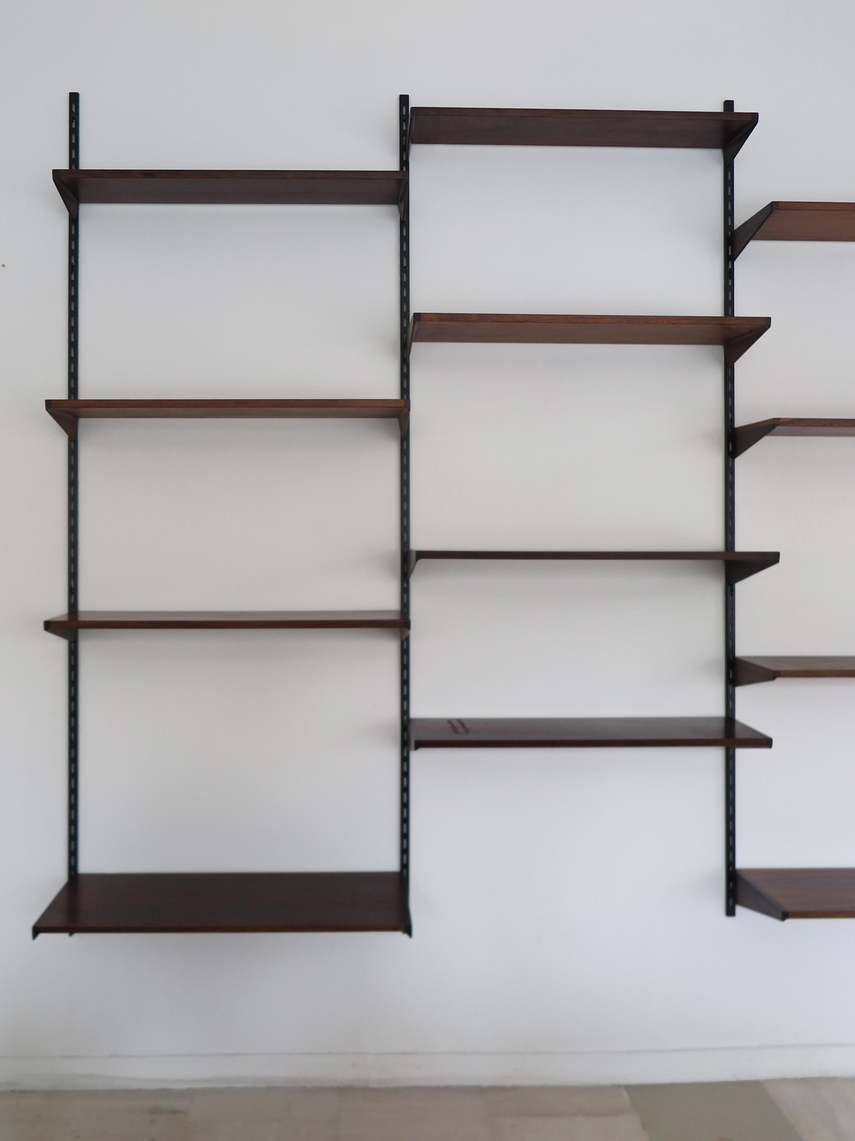 Scandinavian Modern Kai Kristiansen MidCentury Scandinavian Dark Wood Shelves System Fm Møbler 1960s
