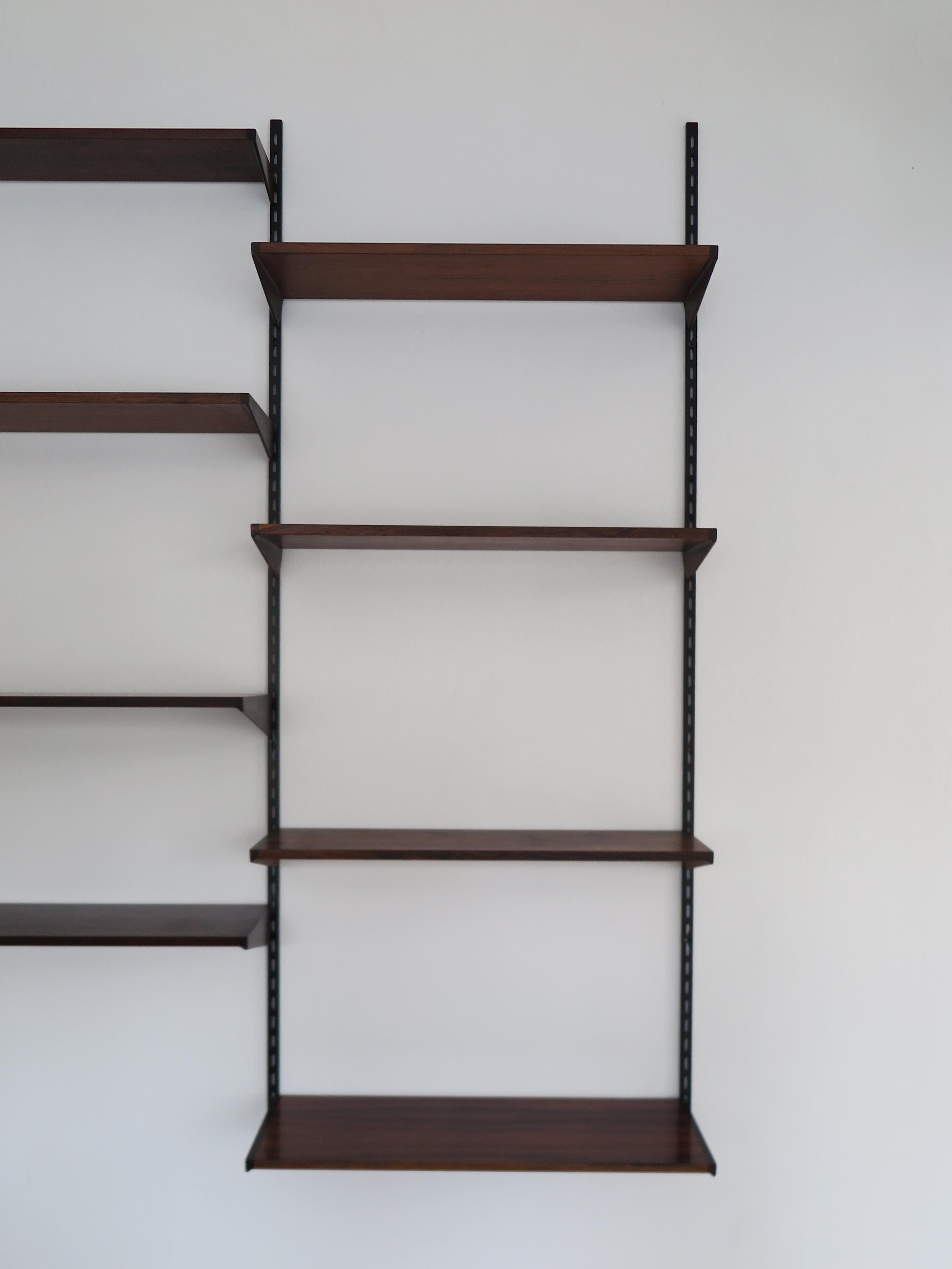 Danish Kai Kristiansen MidCentury Scandinavian Dark Wood Shelves System Fm Møbler 1960s