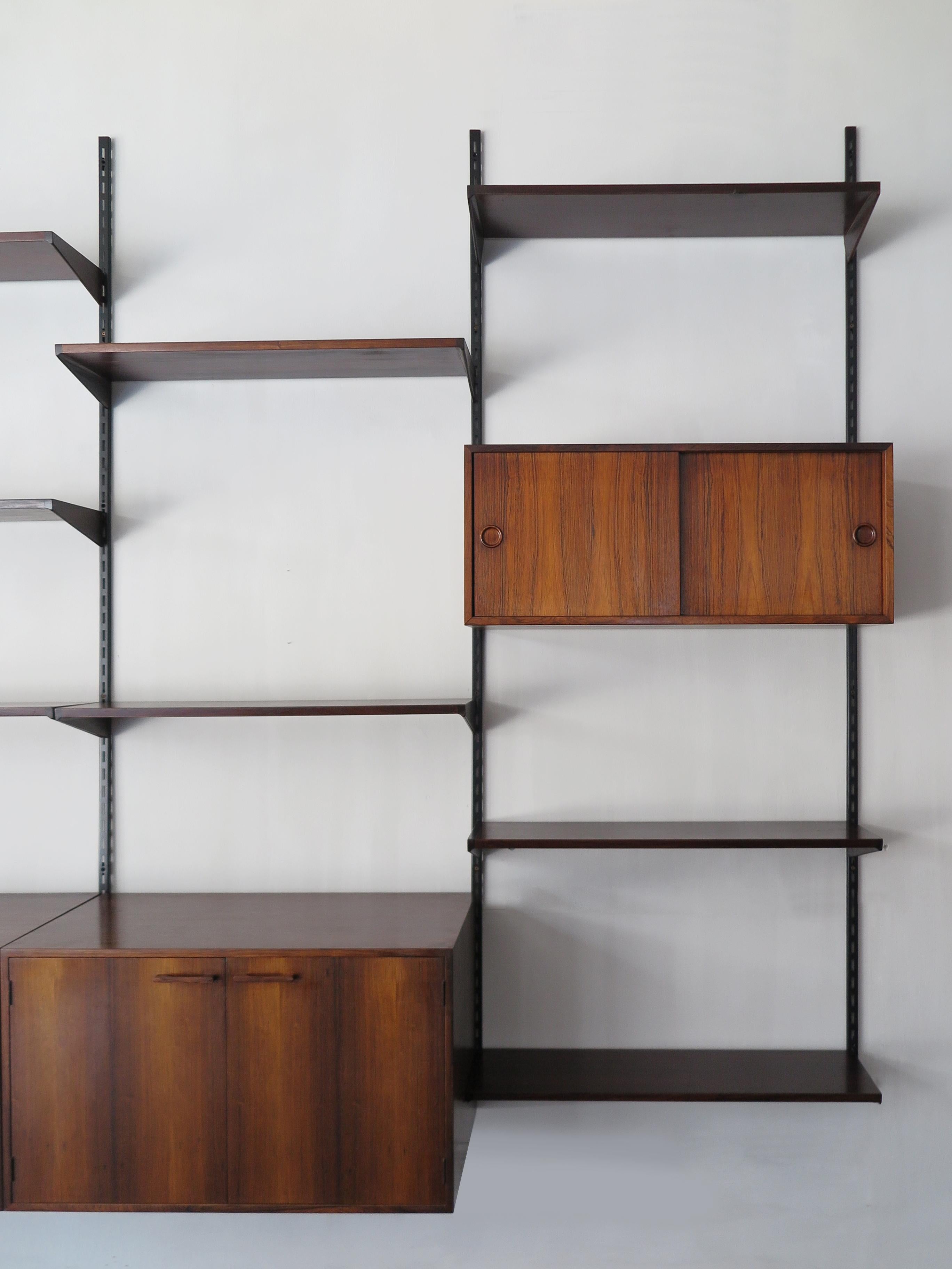 Veneer Kai Kristiansen MidCentury Scandinavian Dark Wood Shelves System Fm Møbler 1960s