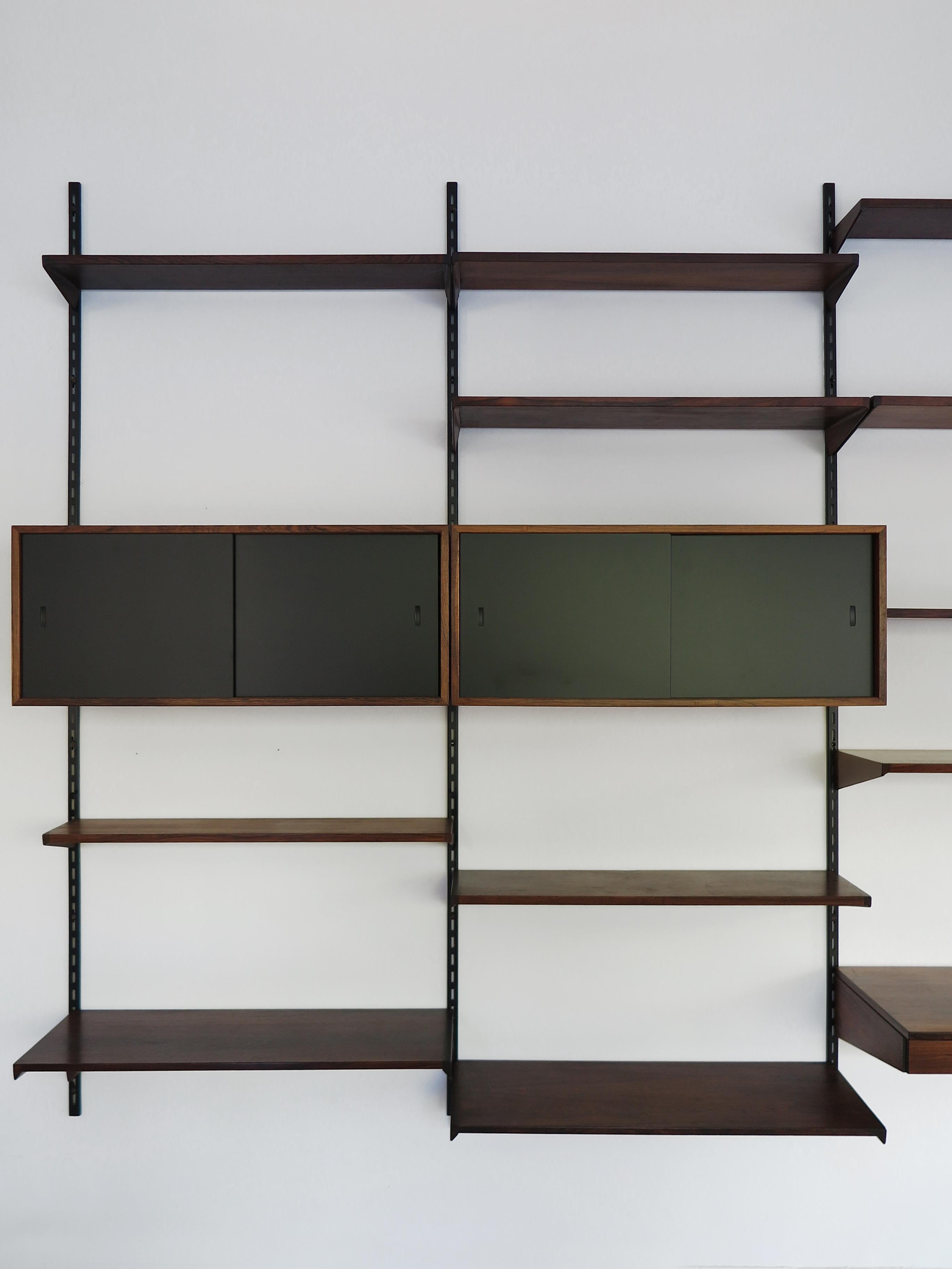 Veneer Kai Kristiansen MidCentury Scandinavian Dark Wood Shelves System Fm Møbler 1960s