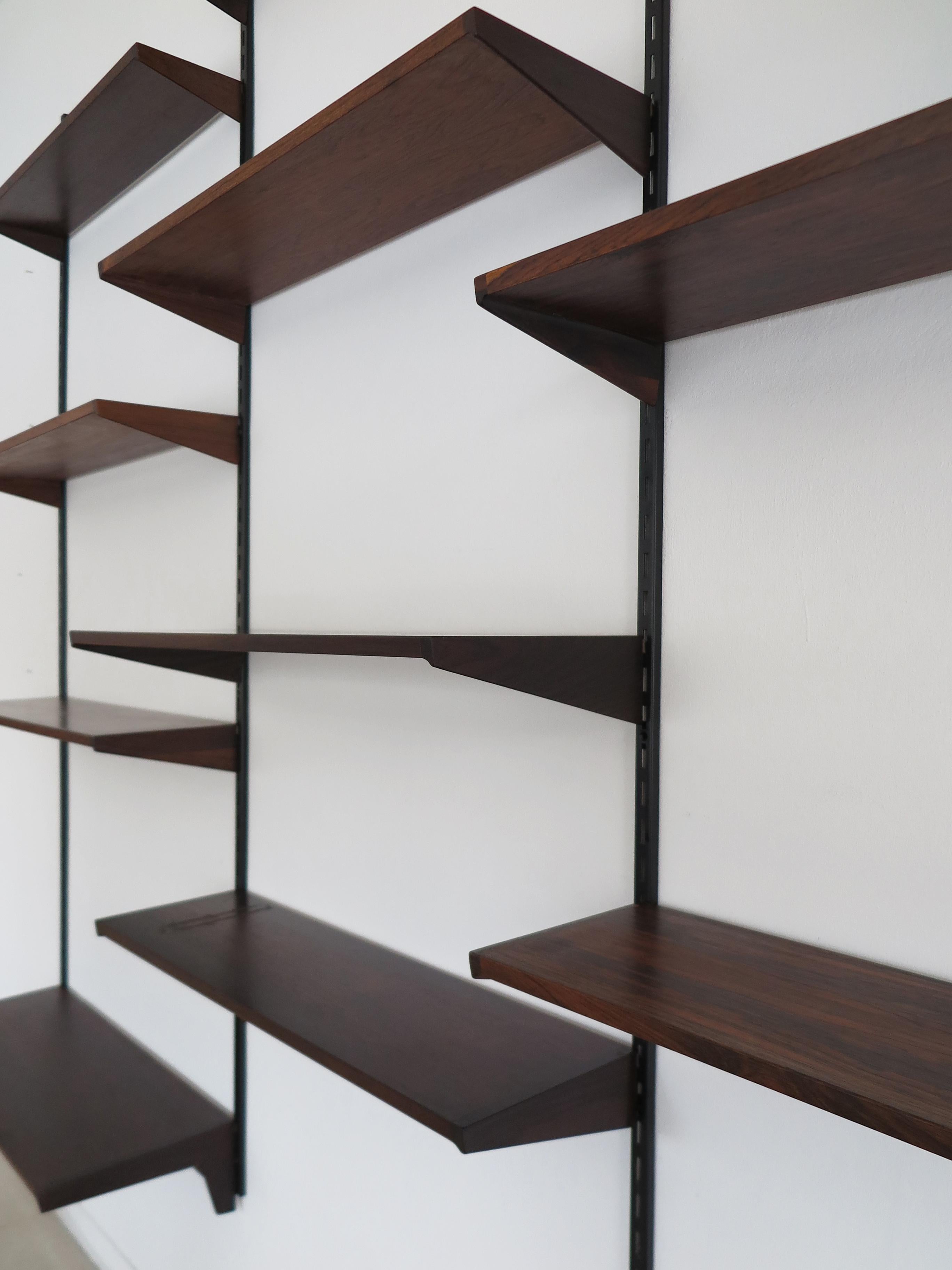 Veneer Kai Kristiansen MidCentury Scandinavian Dark Wood Shelves System Fm Møbler 1960s