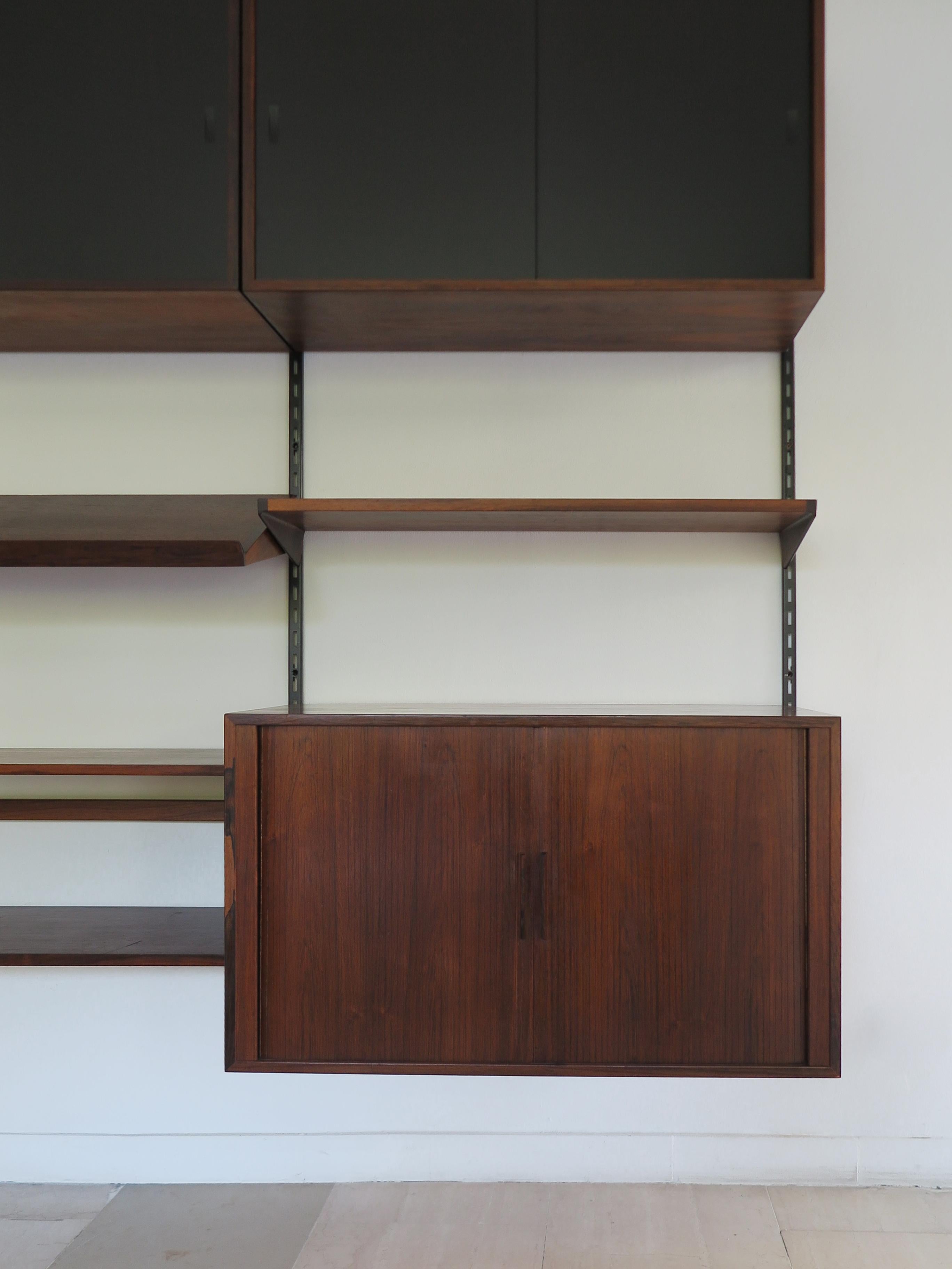 Veneer Kai Kristiansen MidCentury Scandinavian Dark Wood Shelves System Fm Møbler 1960s For Sale