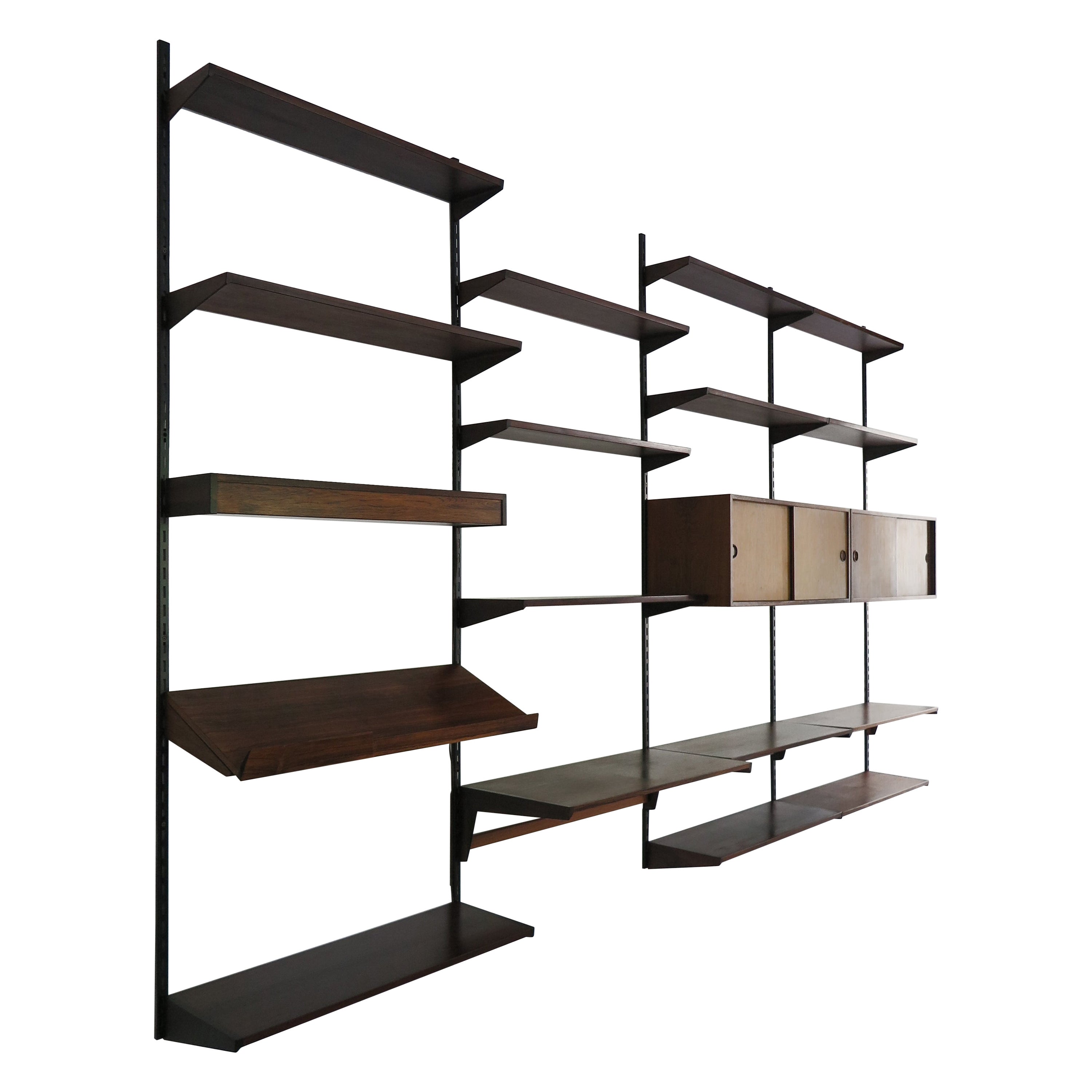 Kai Kristiansen MidCentury Scandinavian Dark Wood Shelves System Fm Møbler 1960s
