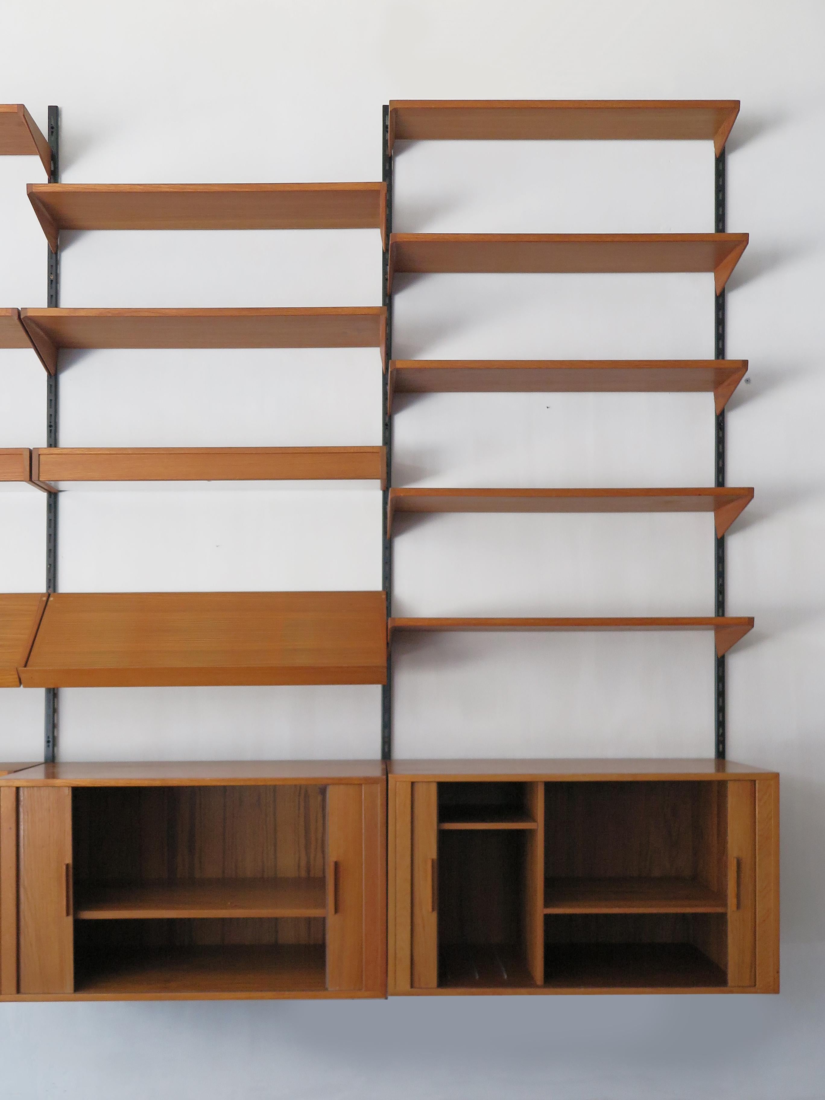 Veneer Kai Kristiansen Midcentury Scandinavian Teak Oak Shelves System FM Møbler, 1960s