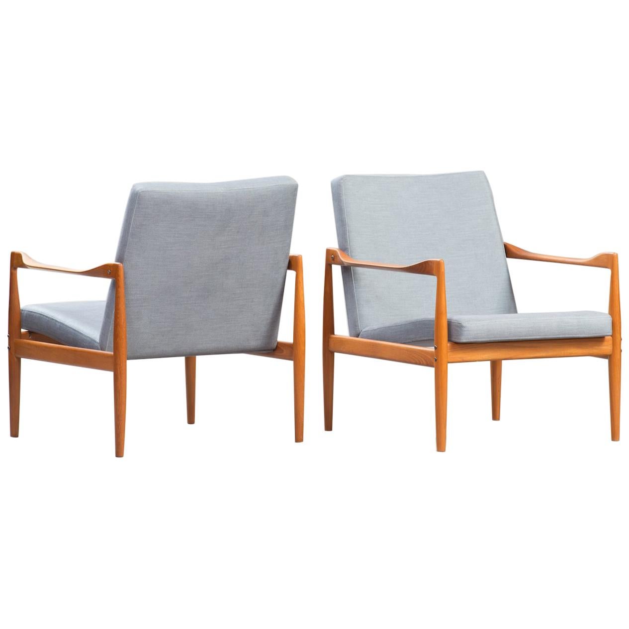 Kai Kristiansen Midcentury Teak Lounge Chairs for Fritz Hansen, Set of Two For Sale