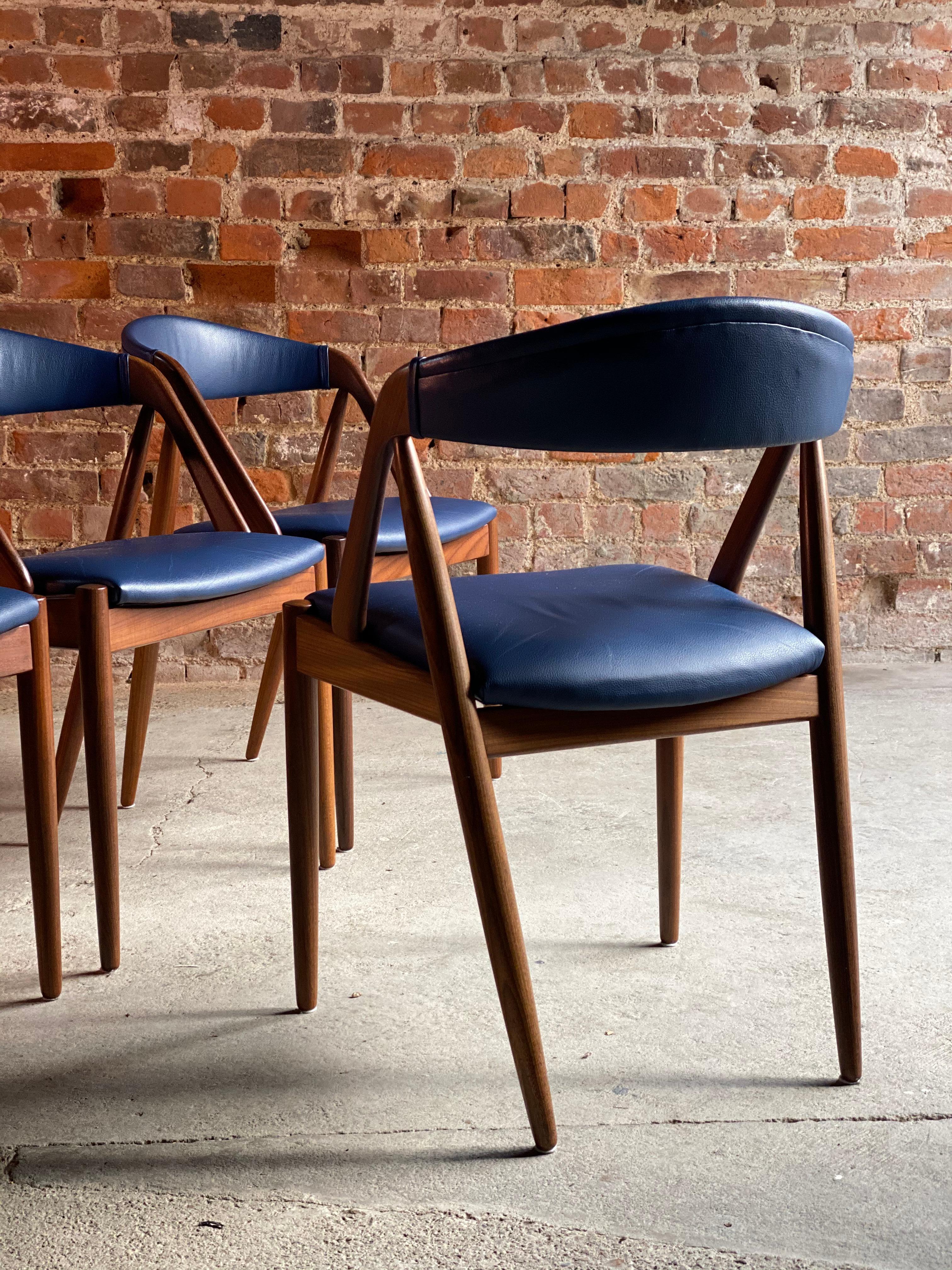 Leather Kai Kristiansen Model 31 Dining Chairs Afromosia Teak Set of Six, Denmark, 1960s