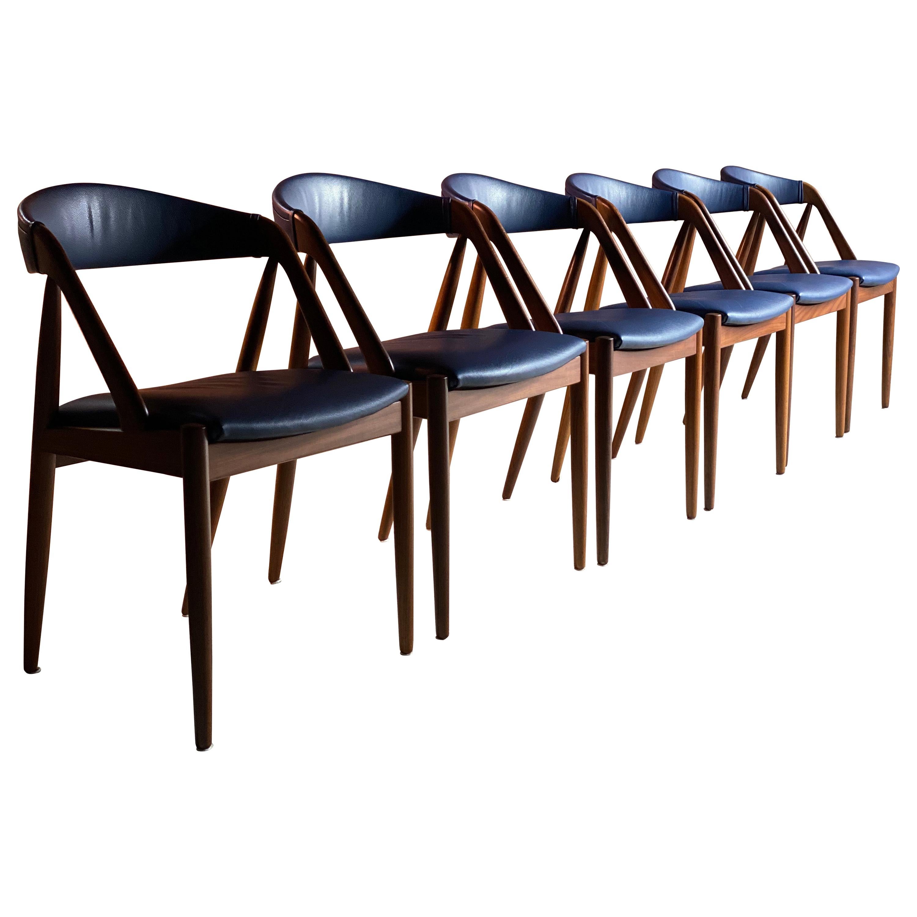Kai Kristiansen Model 31 Dining Chairs Afromosia Teak Set of Six, Denmark, 1960s