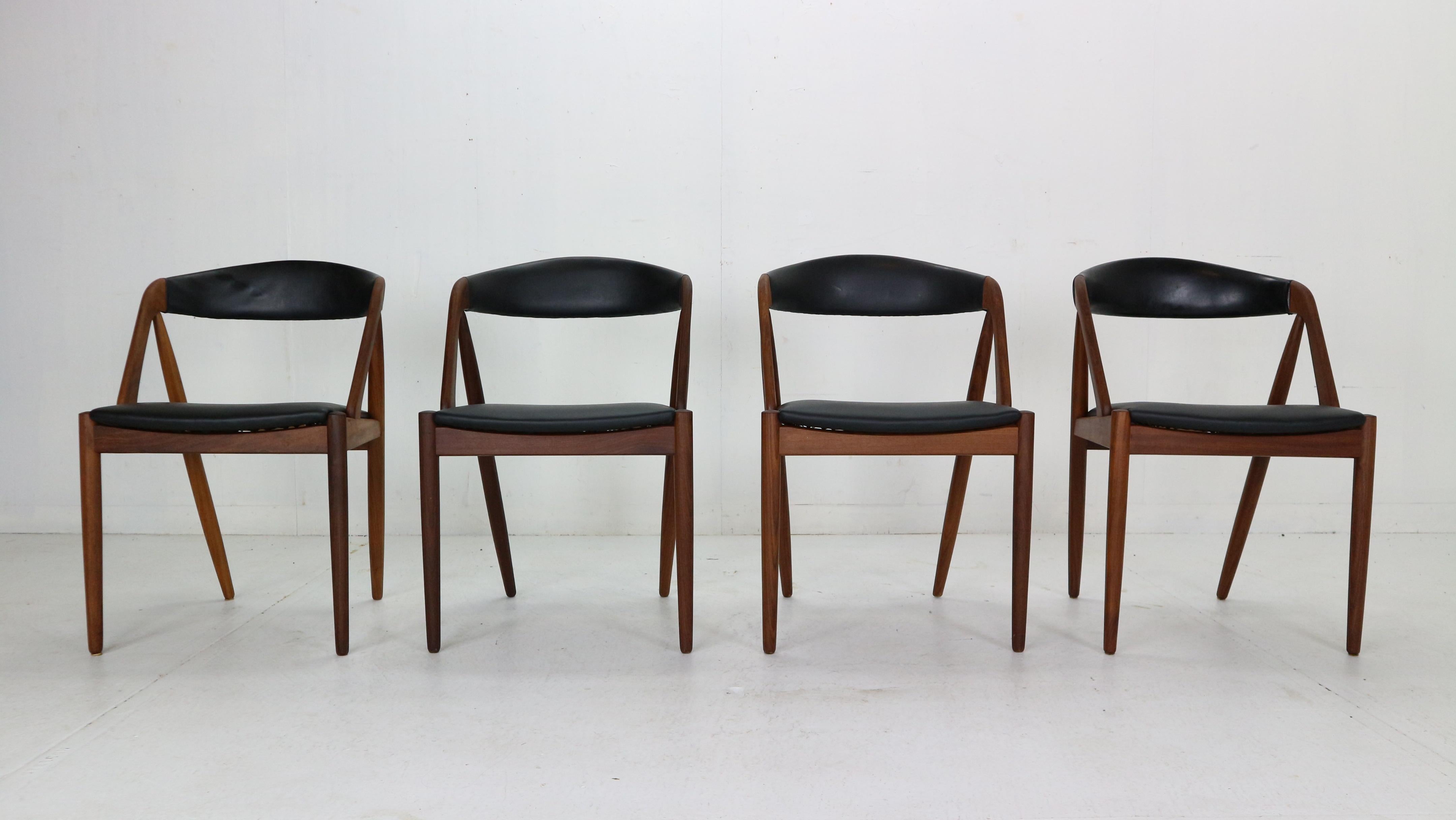 Scandinavian Modern Kai Kristiansen Model 31 Set of 4 Teak 'a' Frame Chairs for Schou Andersen, 1960
