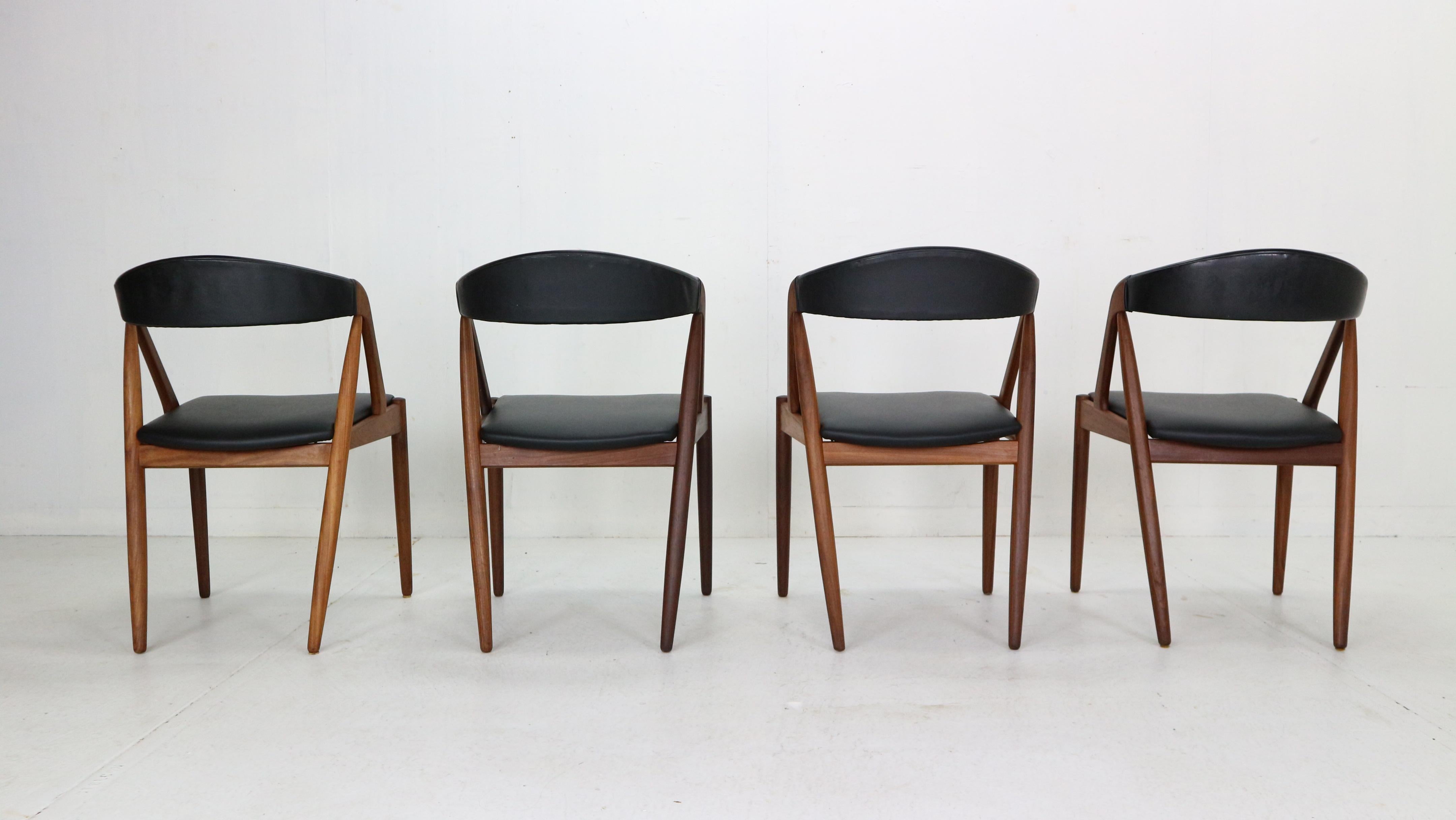Faux Leather Kai Kristiansen Model 31 Set of 4 Teak 'a' Frame Chairs for Schou Andersen, 1960