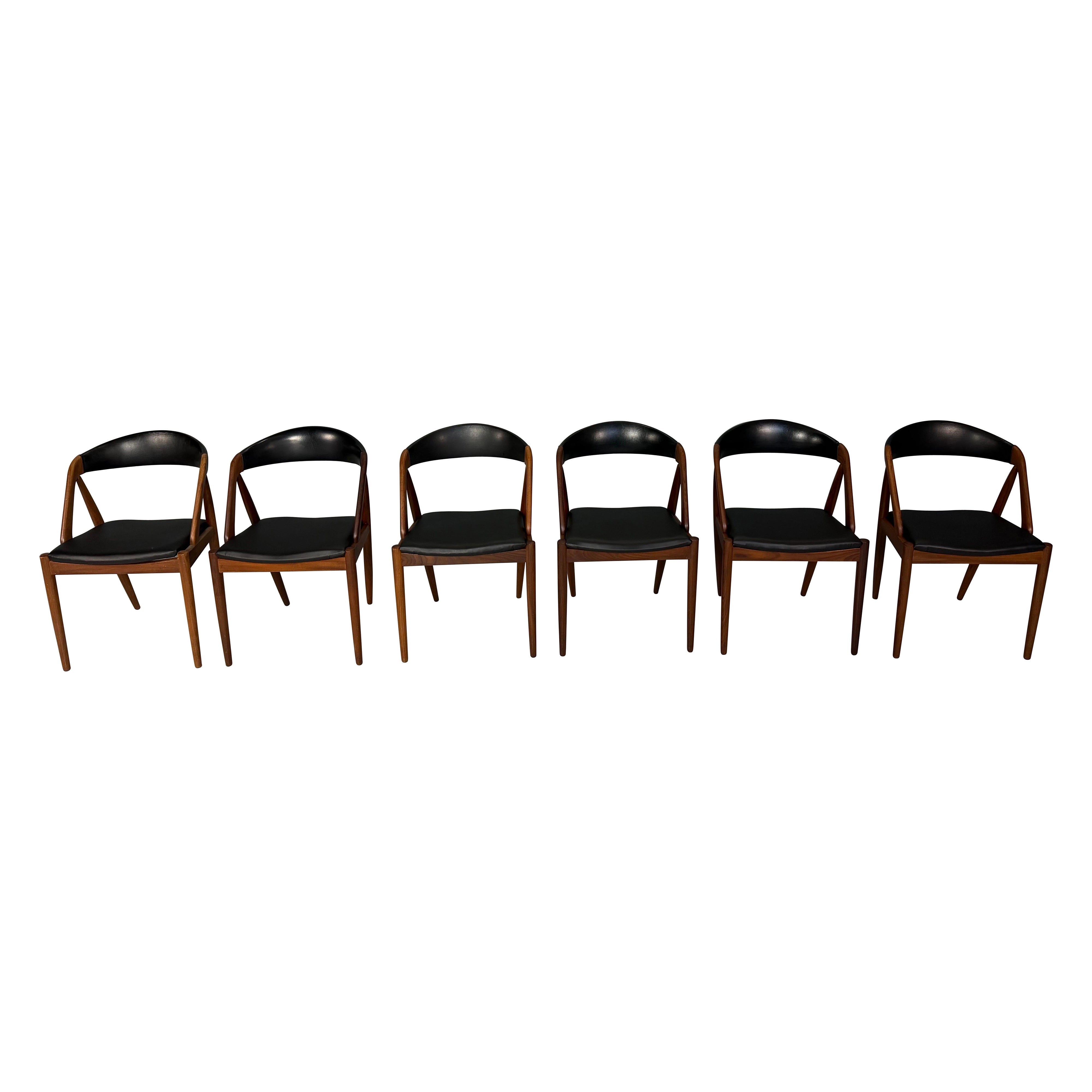 Kai Kristiansen Model 31 Set of 6 Teak 
a
 Frame Chairs for Schou Andersen, 1960 For Sale