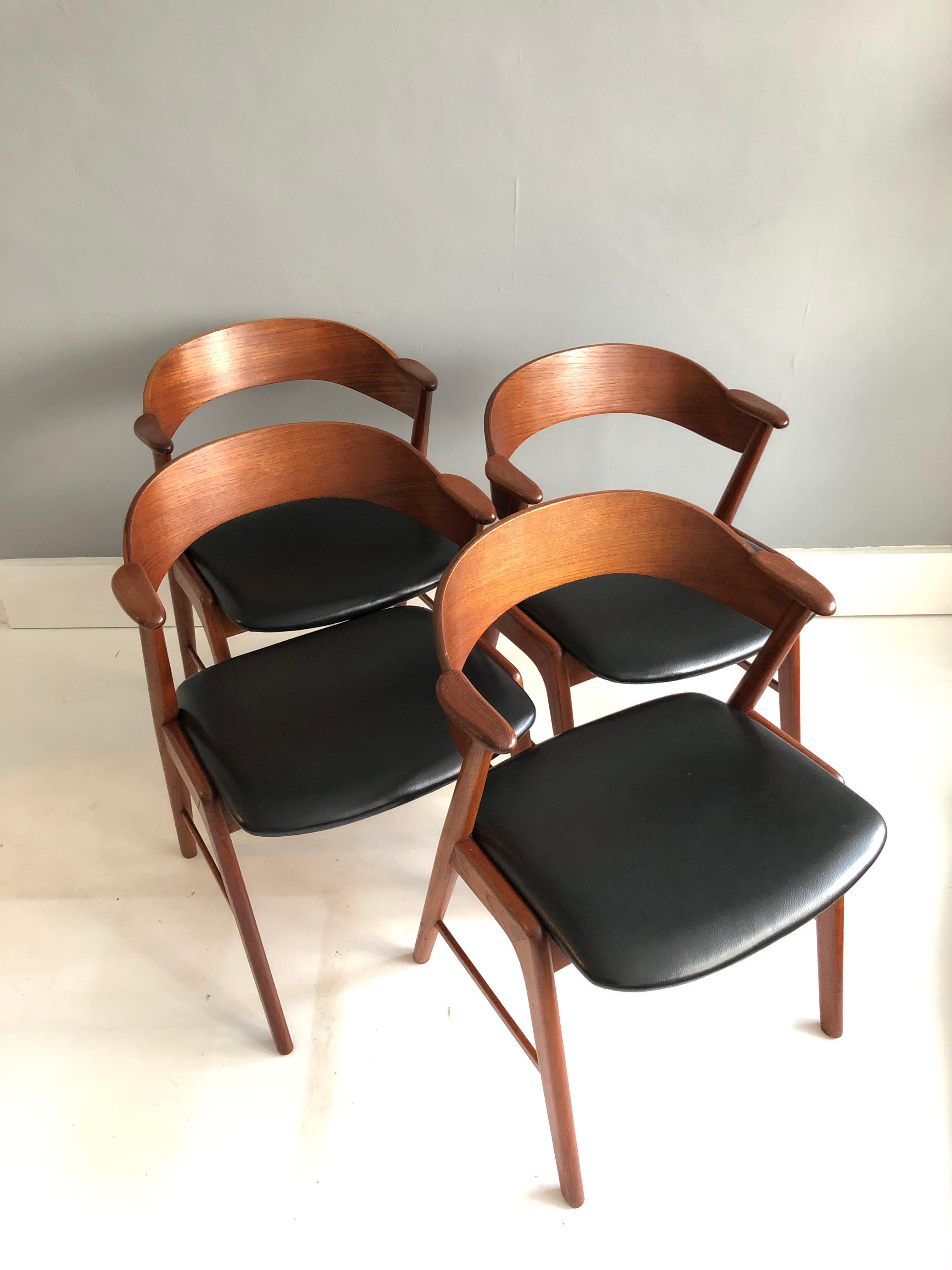 Mid-Century Modern Kai Kristiansen Model 32 Dining Chairs, Teak and Leather, Set of 4