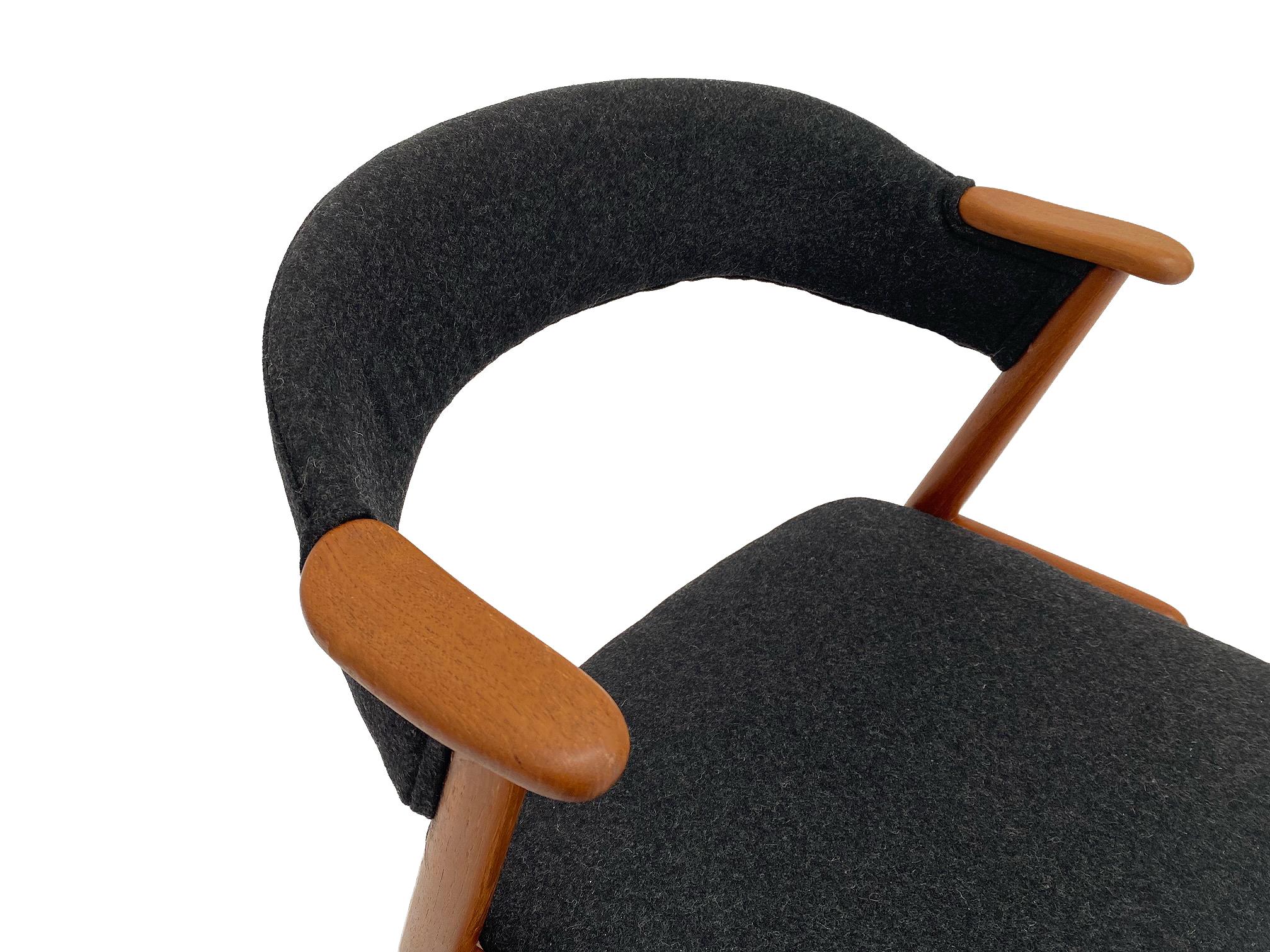 Kai Kristiansen Model 32 Teak and Charcoal Wool Desk Chair, Denmark, 1960s 6