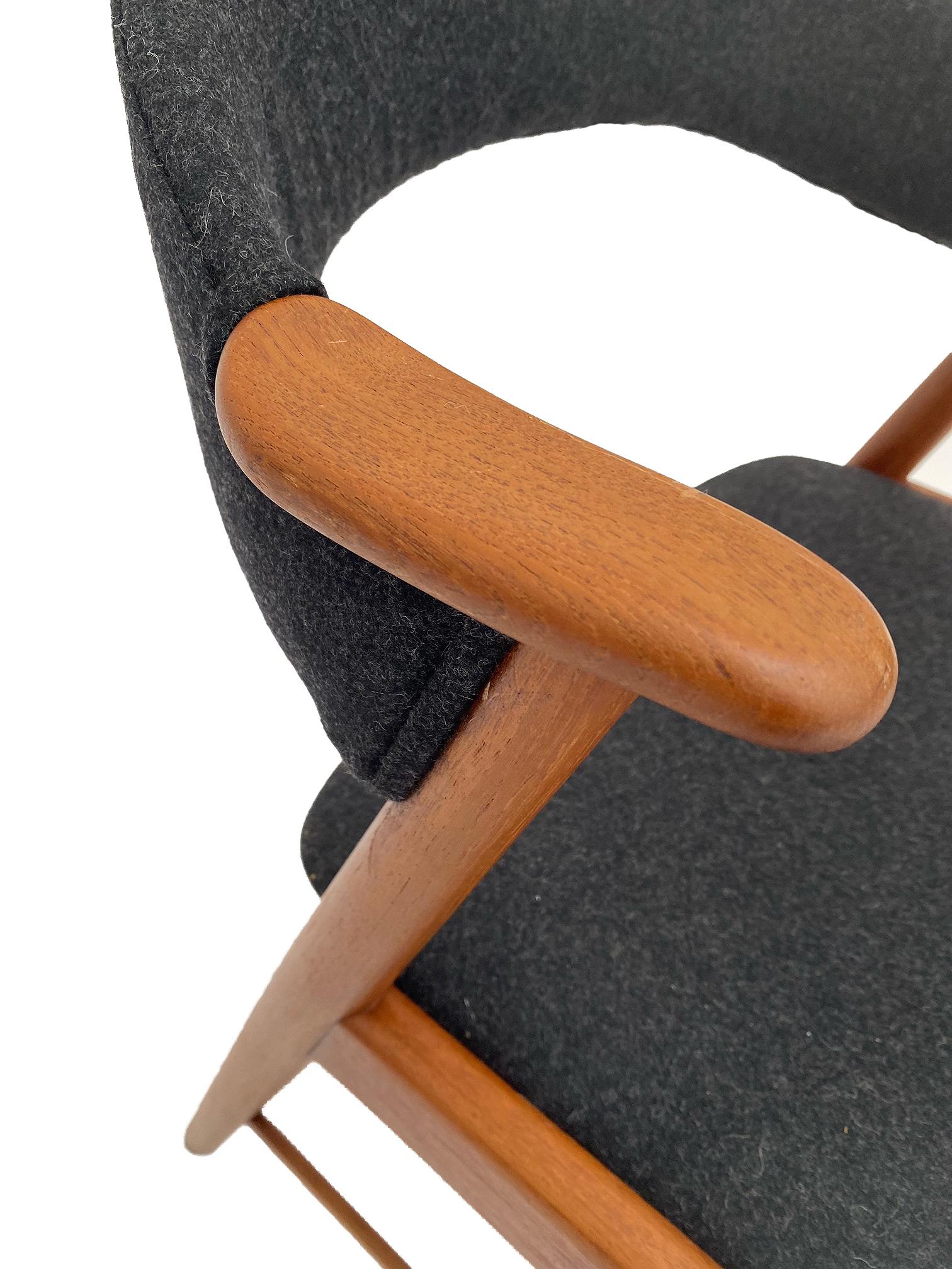 Kai Kristiansen Model 32 Teak and Charcoal Wool Desk Chair, Denmark, 1960s 7