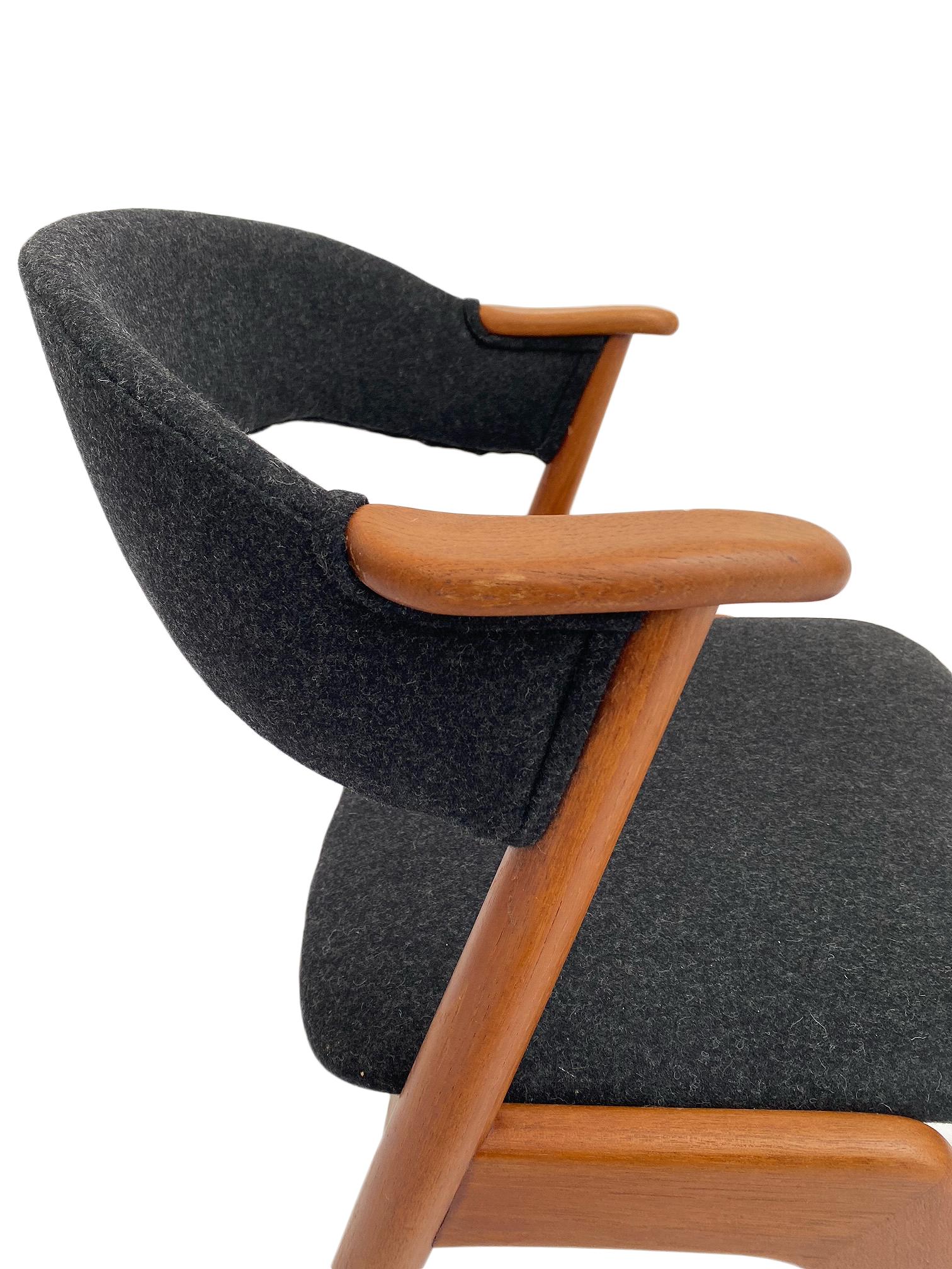 Kai Kristiansen Model 32 Teak and Charcoal Wool Desk Chair, Denmark, 1960s 12