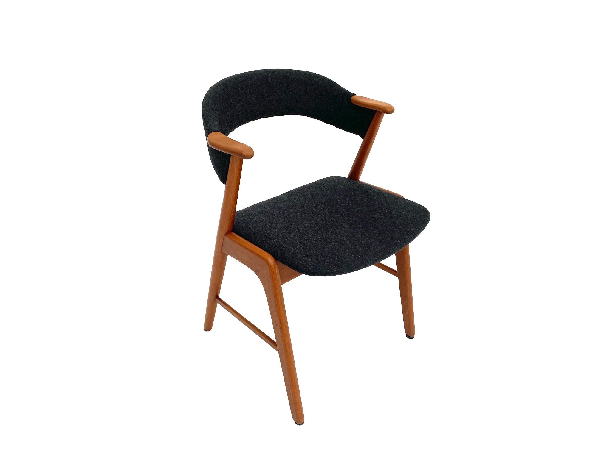 Kai Kristiansen Model 32 Teak and Charcoal Wool Desk Chair, Denmark, 1960s 2