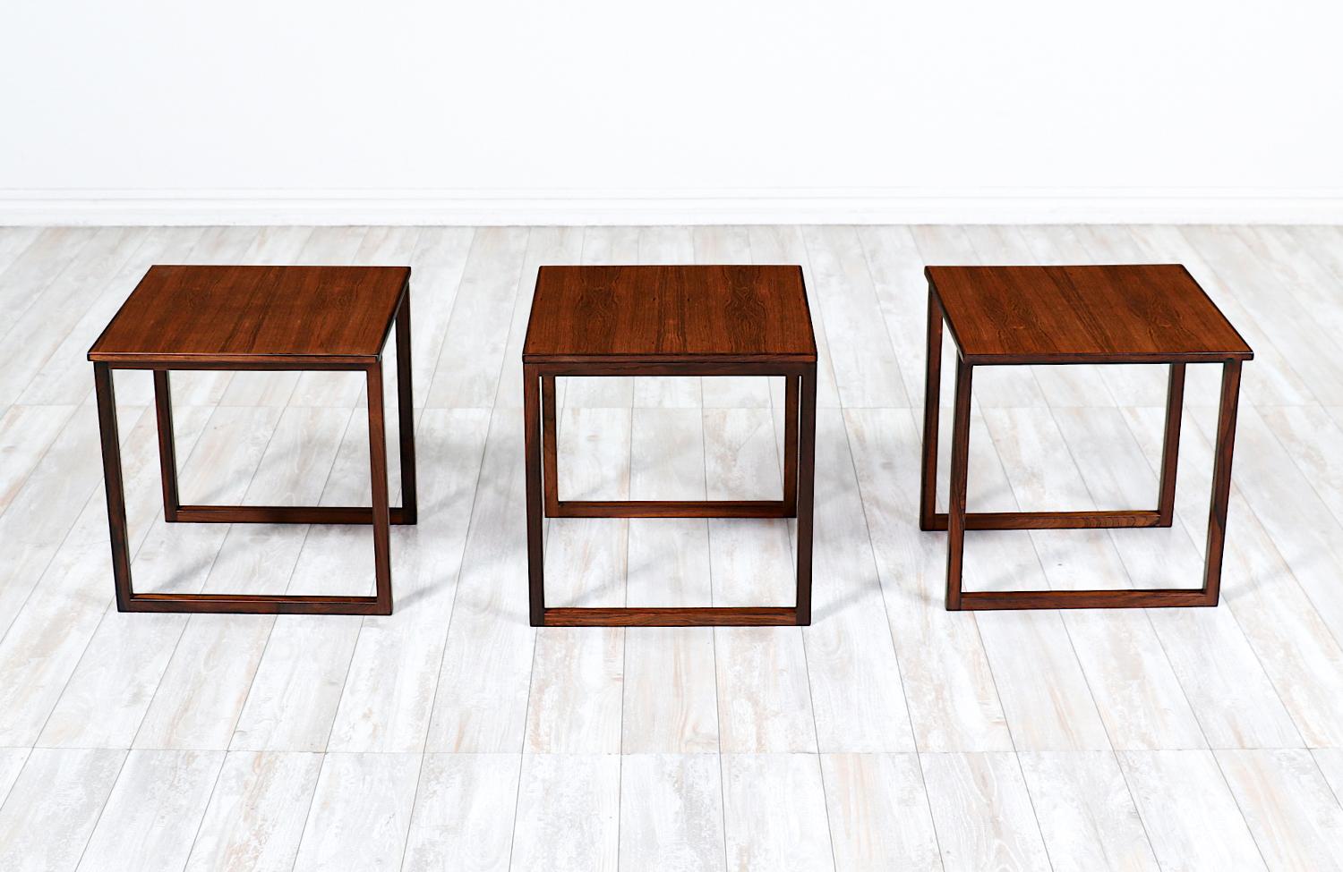 Mid-Century Modern Kai Kristiansen Model-33 Rosewood Interlocking Cube Nesting Tables For Sale