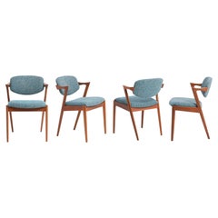 Kai Kristiansen Model 42 Dining Chairs Denmark 1960s Knoll Fabric a Set of 4