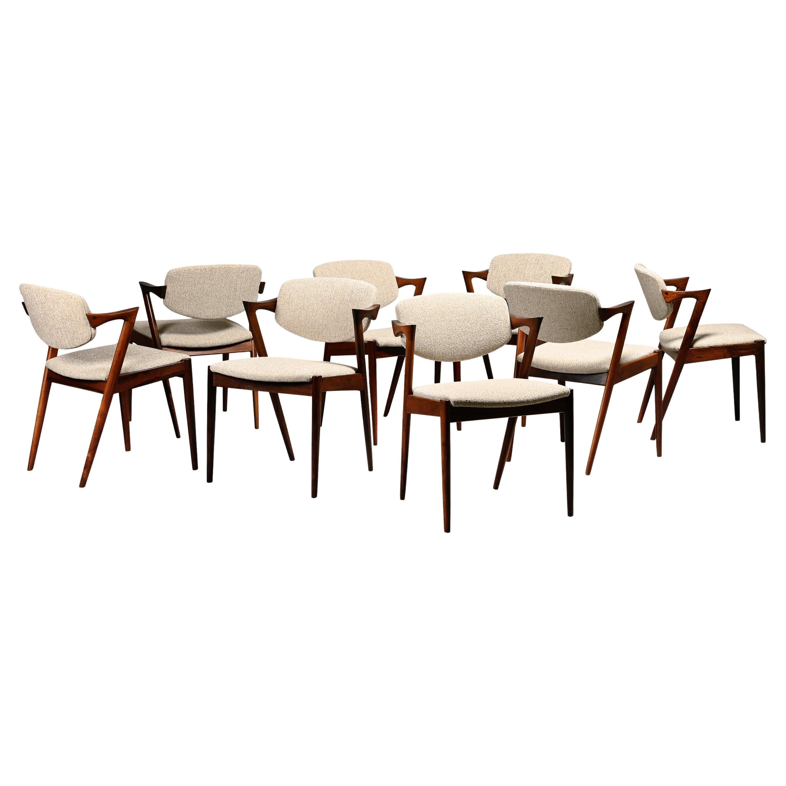 Kai Kristiansen Model 42 Dining Chairs in Rosewood and light fabric Denmark en vente