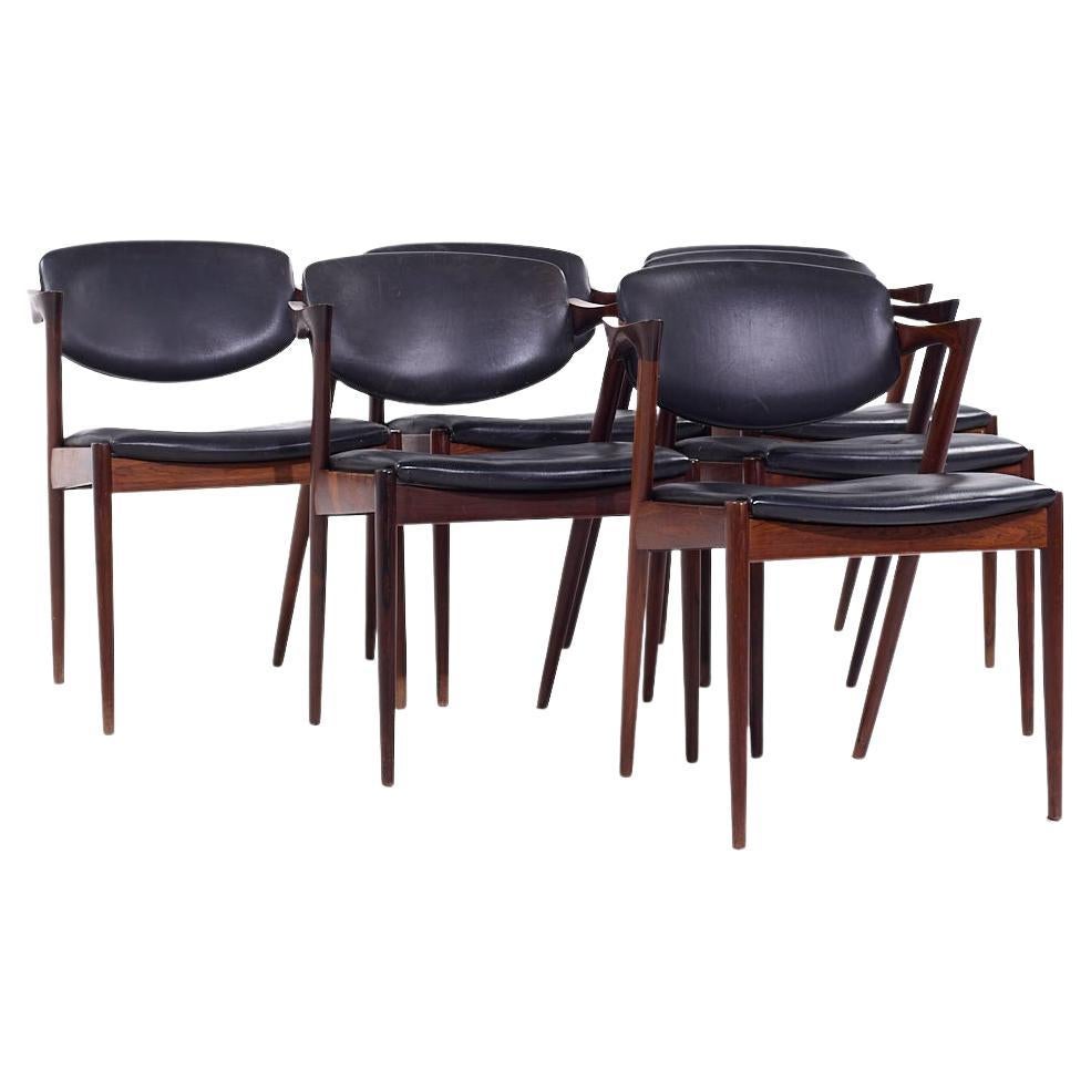 Kai Kristiansen Modelo 42 Sillas de comedor danesas de palisandro de mediados de siglo - Juego de 6