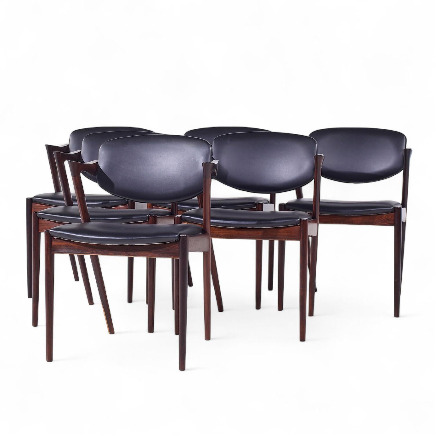 Mid-Century Modern Kai Kristiansen Model 42 Chaises Z en bois de rose danoises du milieu du siècle - Lot de 6 en vente