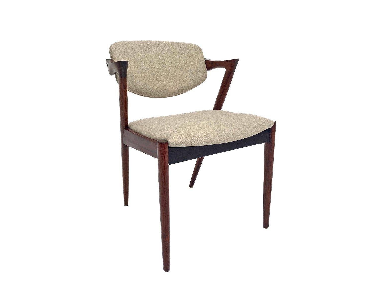 Kai Kristiansen Model 42 Rosewood and Cream Wool Dining Chairs, Danish 1960s 13