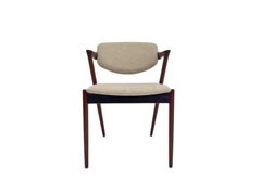Kai Kristiansen Model 42 Rosewood and Cream Wool Dining Chairs, Danish 1960s