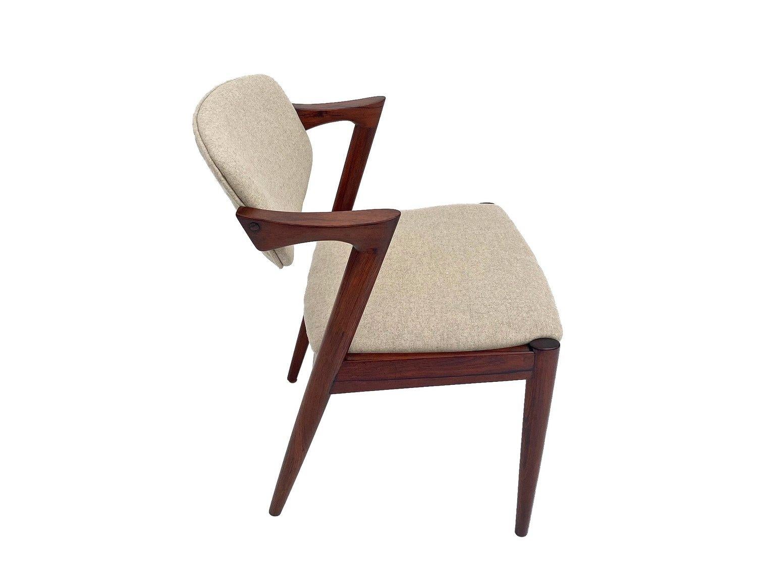 Kai Kristiansen Model 42 Rosewood and Cream Wool Dining Chairs, Danish 1960s 14