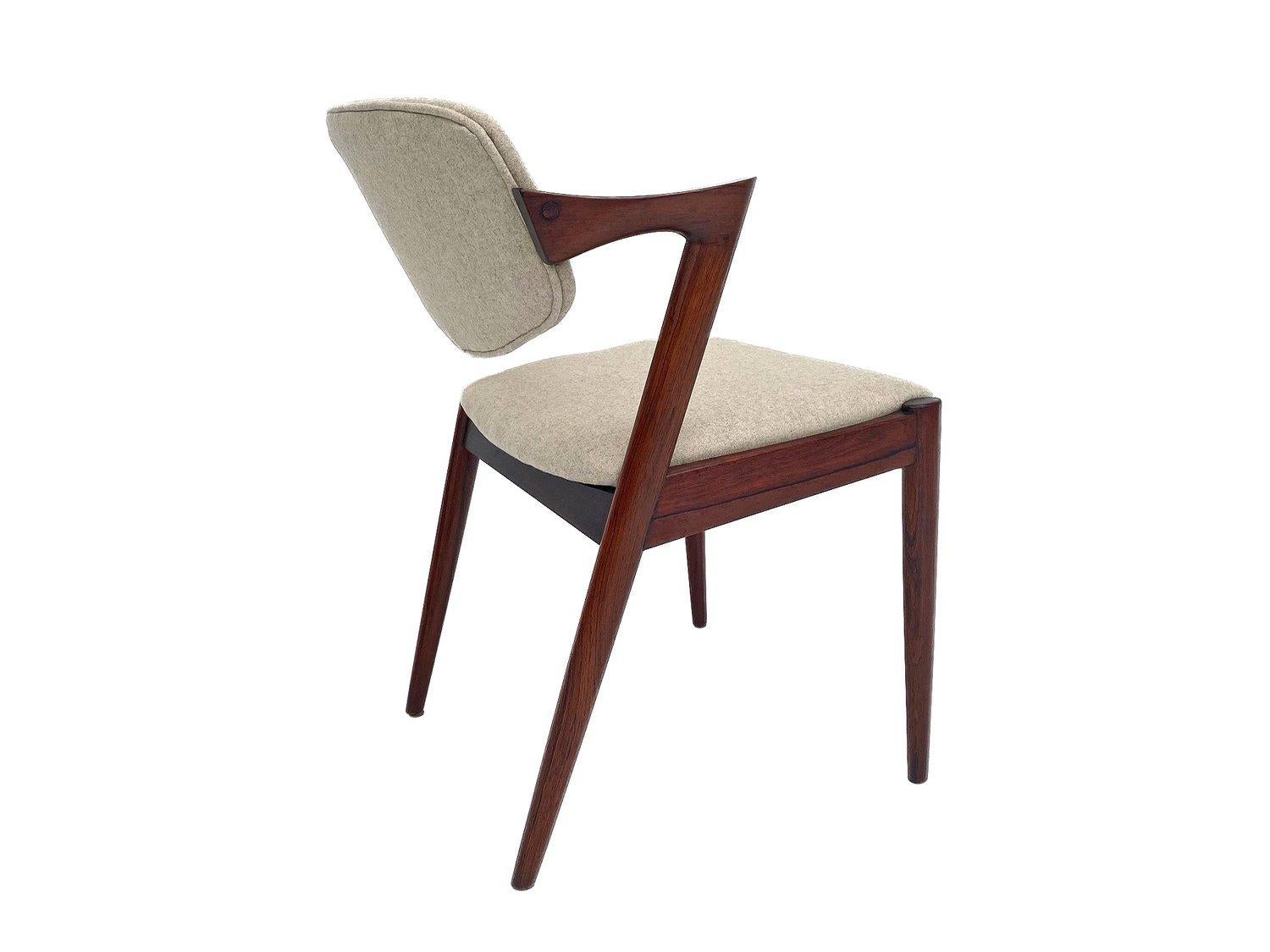 Polished Kai Kristiansen Model 42 Rosewood and Cream Wool Dining Chairs, Danish 1960s