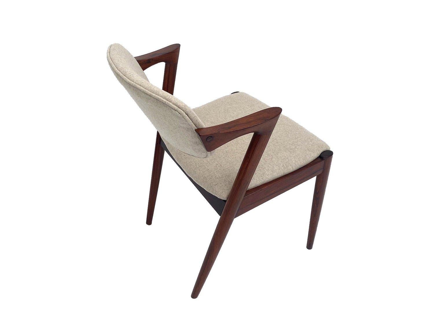 Kai Kristiansen Model 42 Rosewood and Cream Wool Dining Chairs, Danish 1960s In Excellent Condition In London, GB