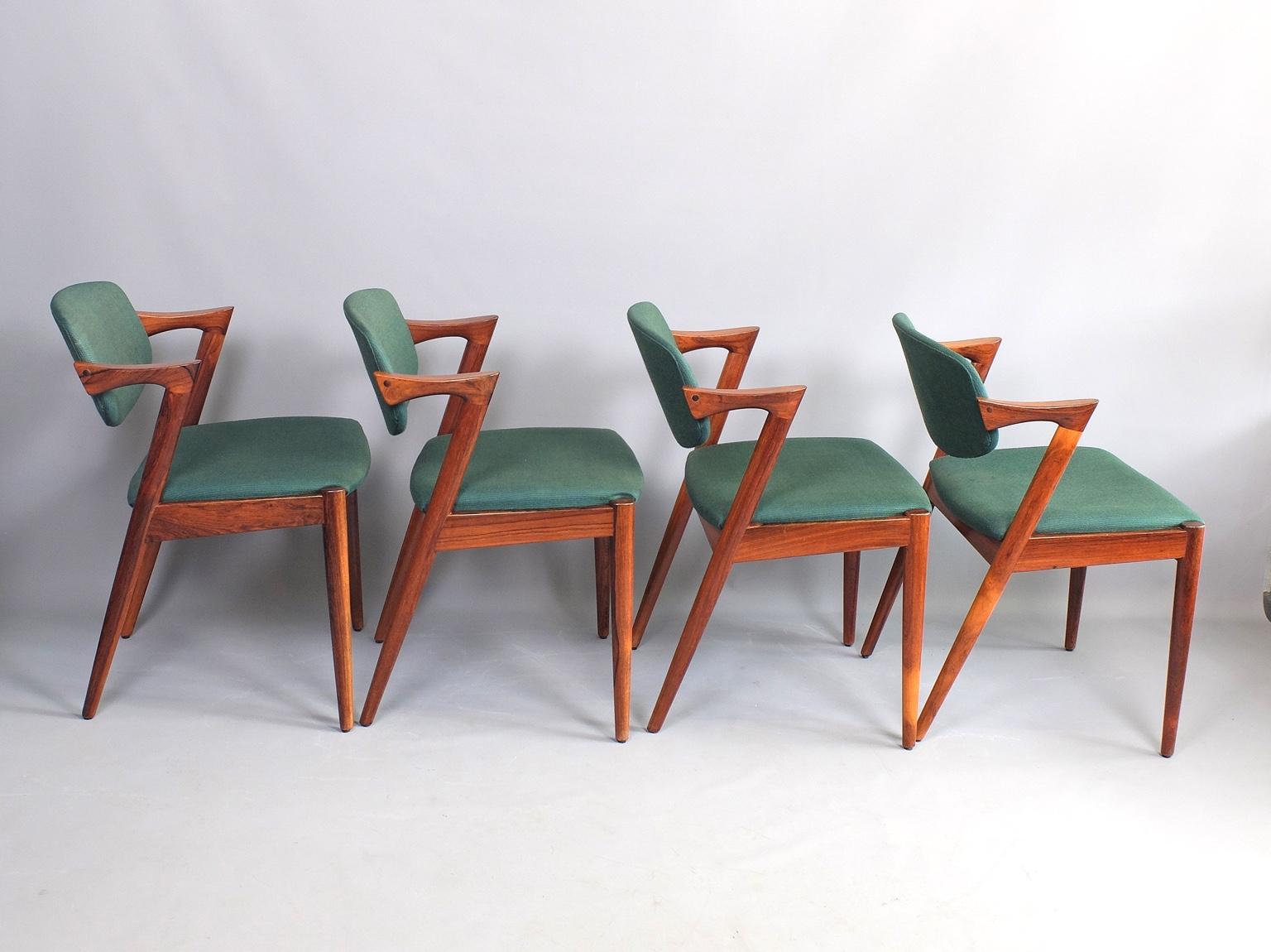 Scandinavian Modern Kai Kristiansen Model 42 Rosewood Z chair Set of Four 1960s 