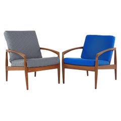 Kai Kristiansen No 121 Mid Century Paper Knife Teak Lounge Chairs, Pair
