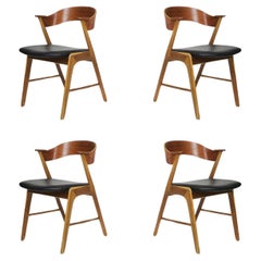Vintage Kai Kristiansen Oak and Teak Curved Back Dining Chairs