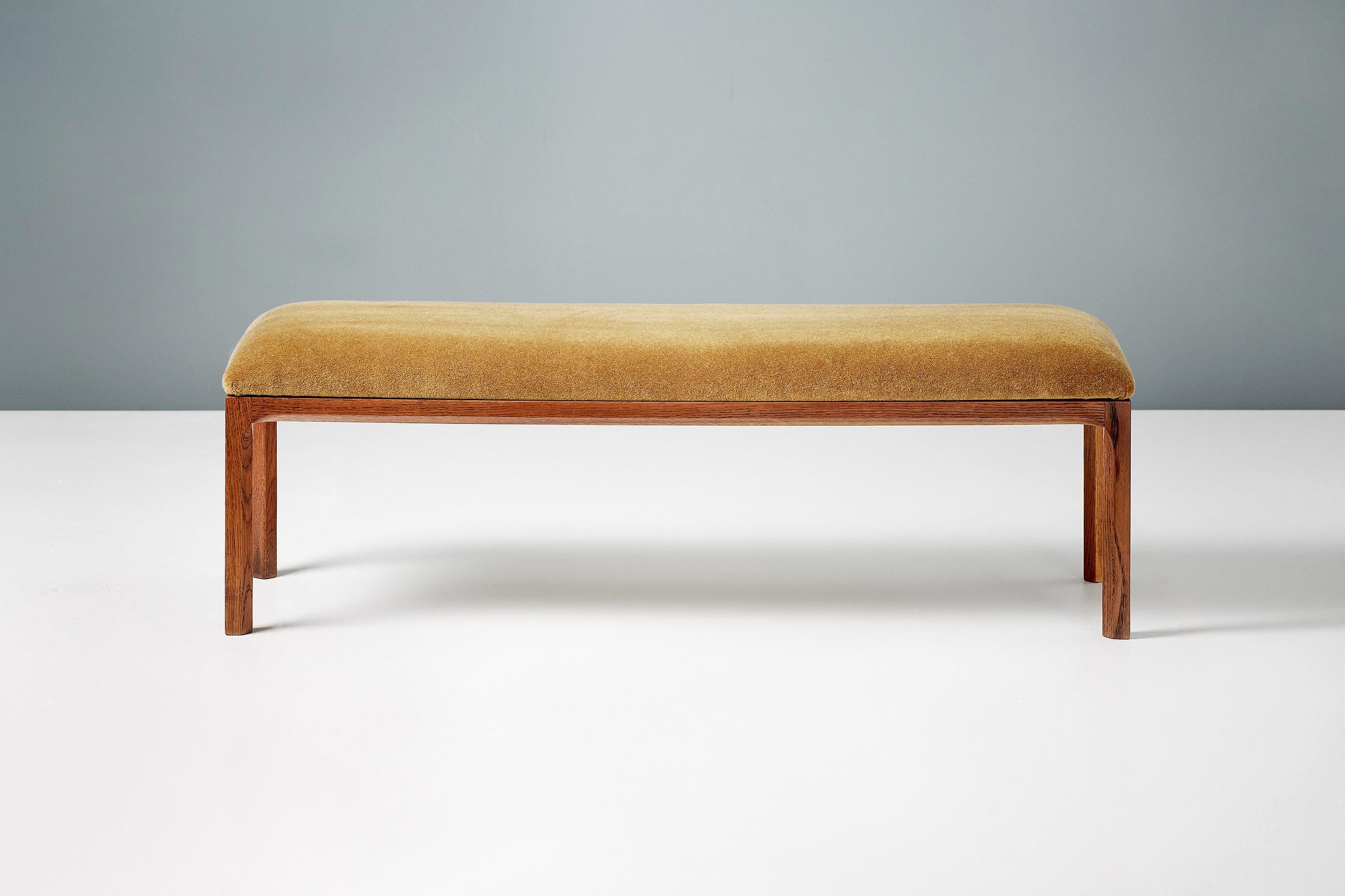 Model 391 bench from Kai Kristiansen for Aksel Kjersgaard, Denmark. Produced circa 1960, this beautifully patinated oak bench has been reupholstered with a new foam top and covered in Pierre Frey mustard mohair velvet. 


*Alterantive upholstery