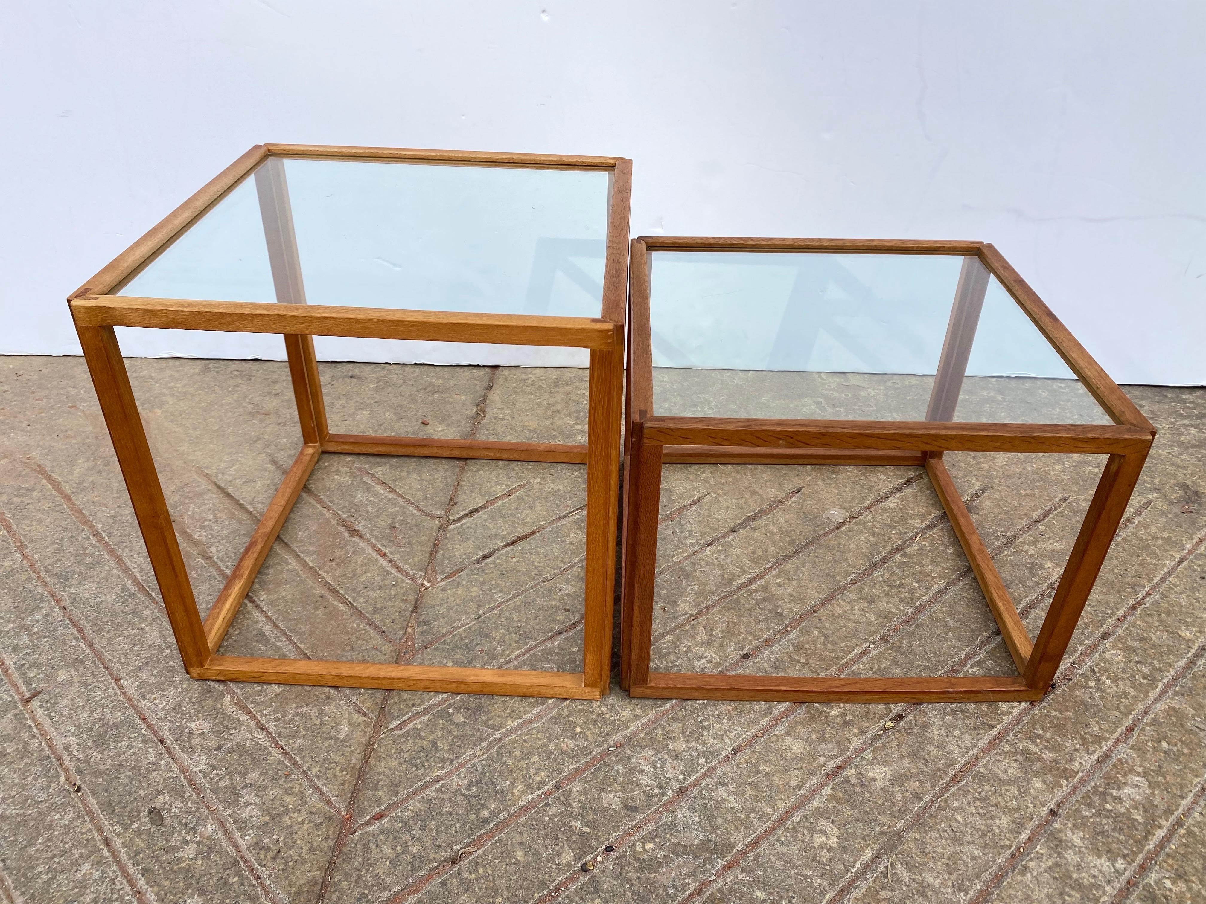 Kai Kristiansen Pair Glass and Oak Danish Tables 3